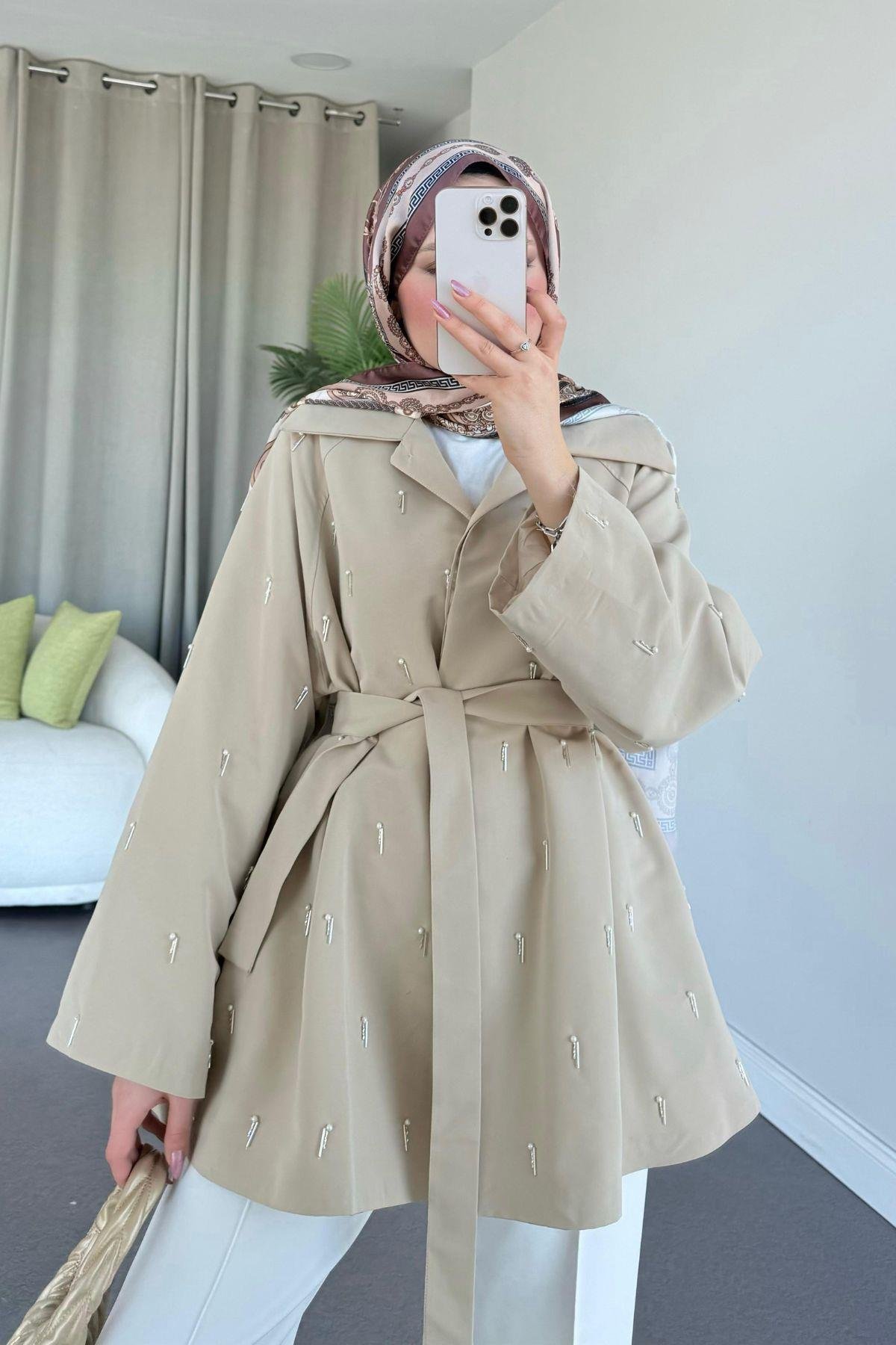 Damla İnci Baskılı Trenç Bej, Fiyatları 