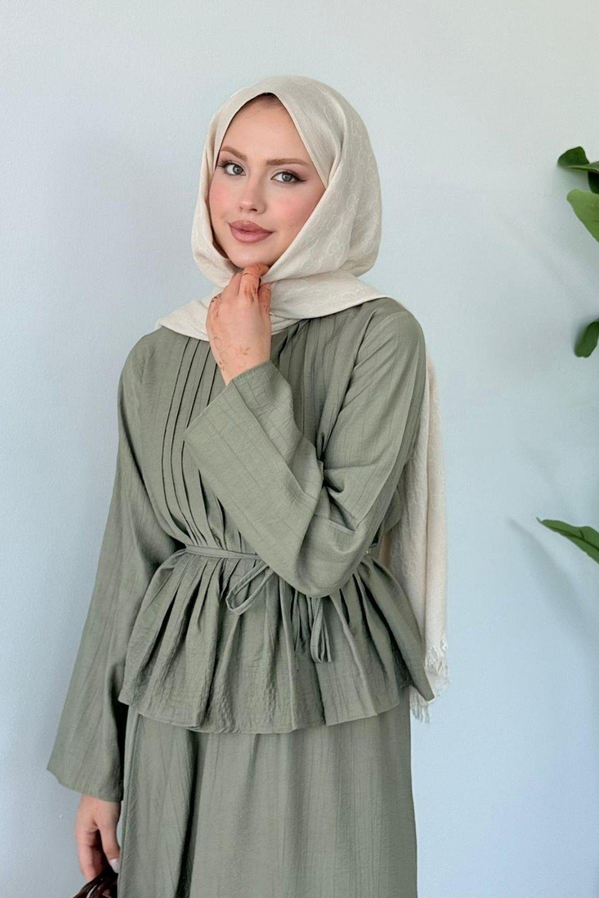 Defne Etekli Takım Haki, Fiyatları Defne Etekli Takım Haki- Haza Moda 