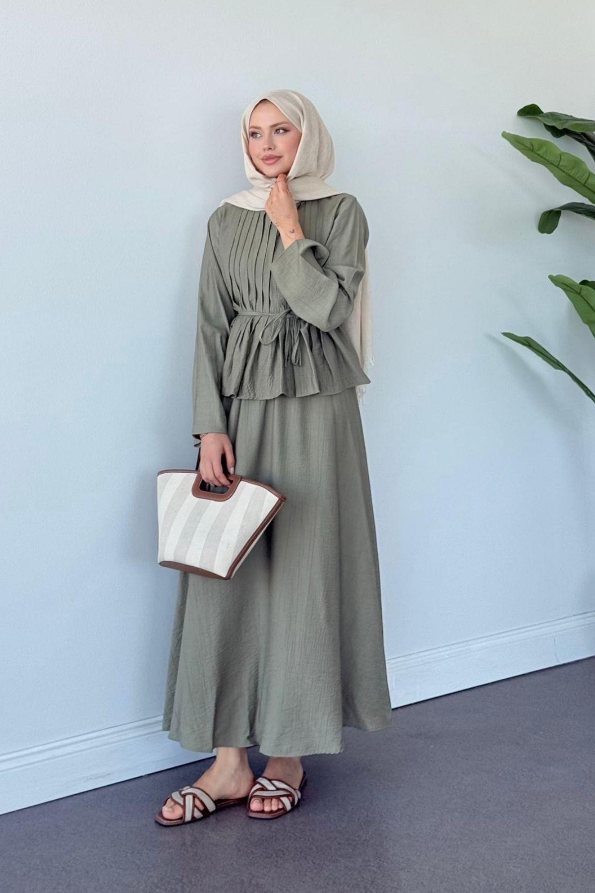 Defne Etekli Takım Haki, Fiyatları Defne Etekli Takım Haki- Haza Moda 