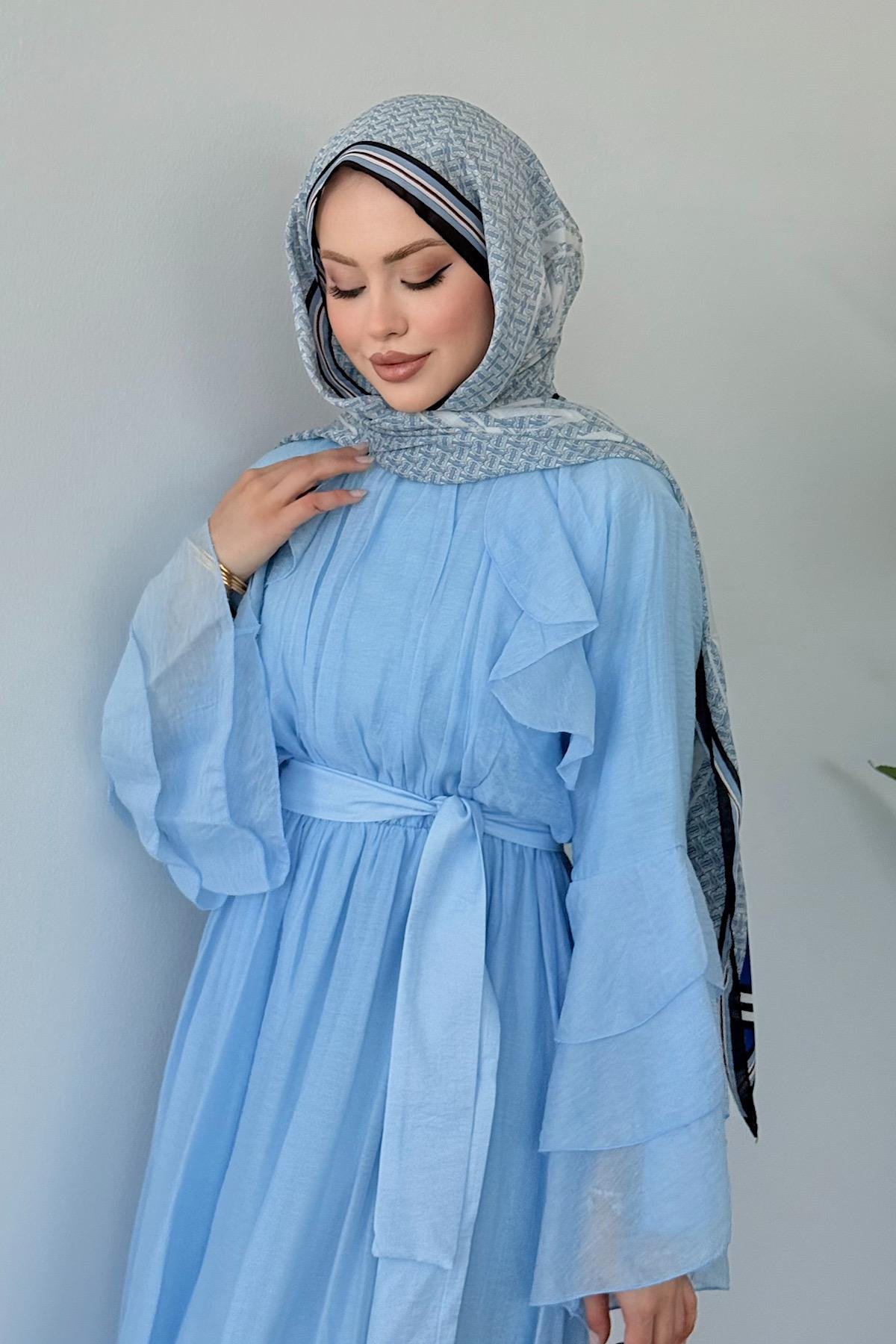 Delux Fırfırlı Pamuk Elbise MAVİ, Fiyatları 