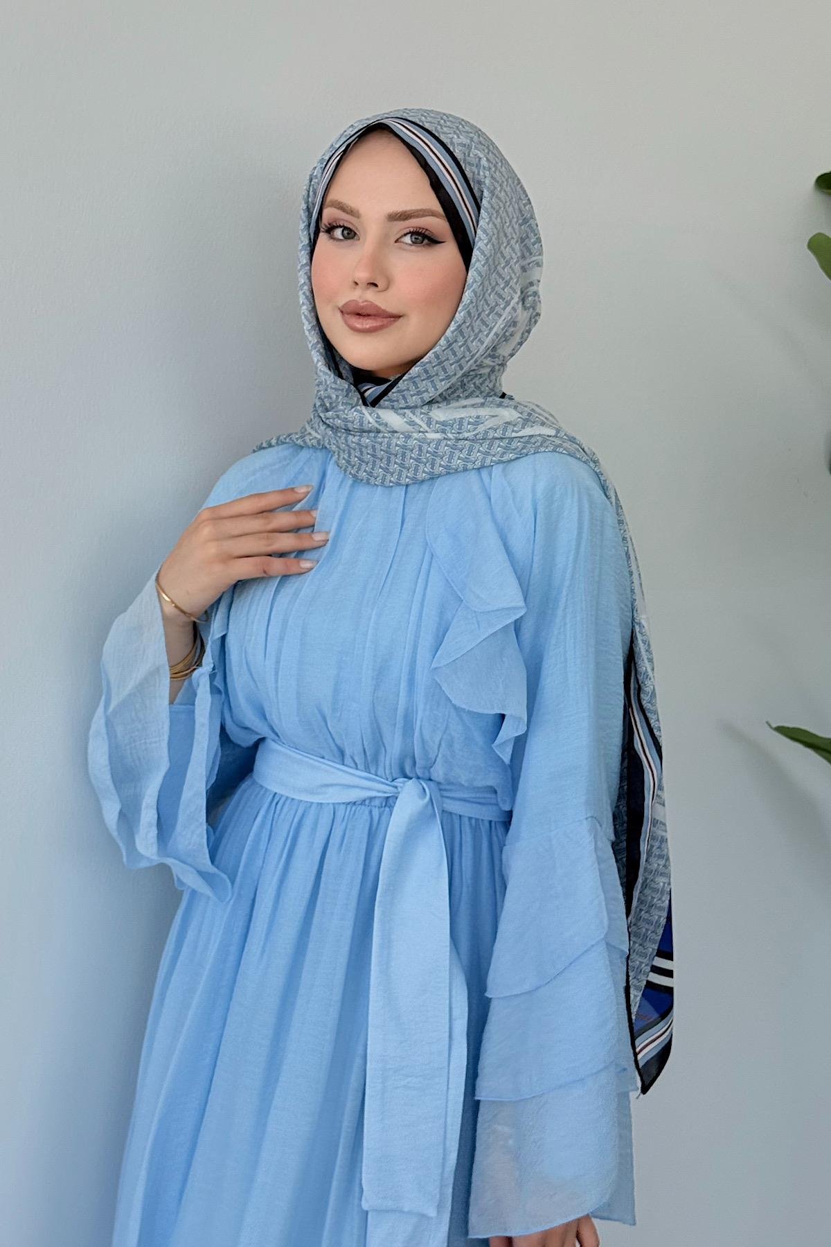 Delux Fırfırlı Pamuk Elbise MAVİ, Fiyatları 