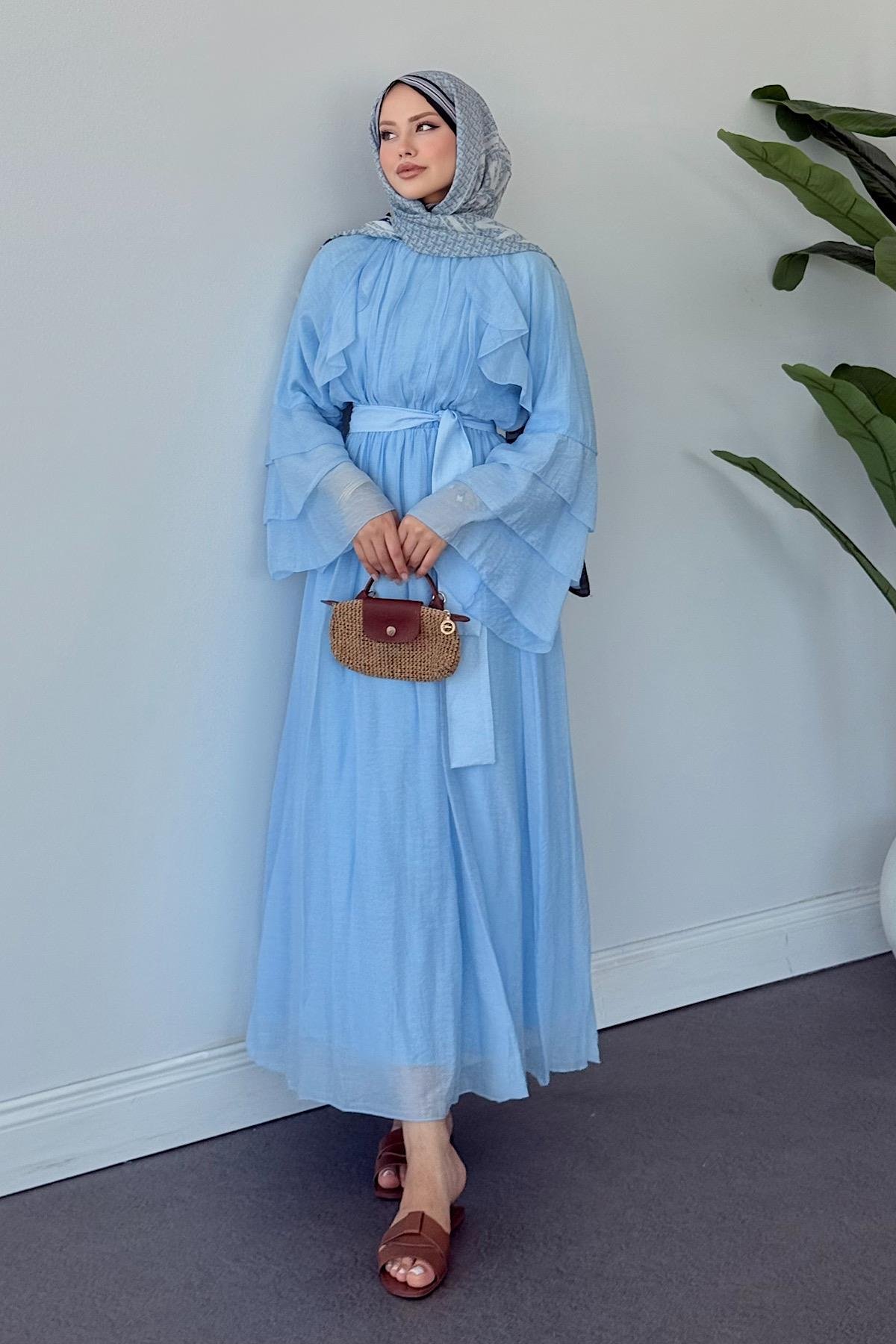 Delux Fırfırlı Pamuk Elbise MAVİ, Fiyatları 