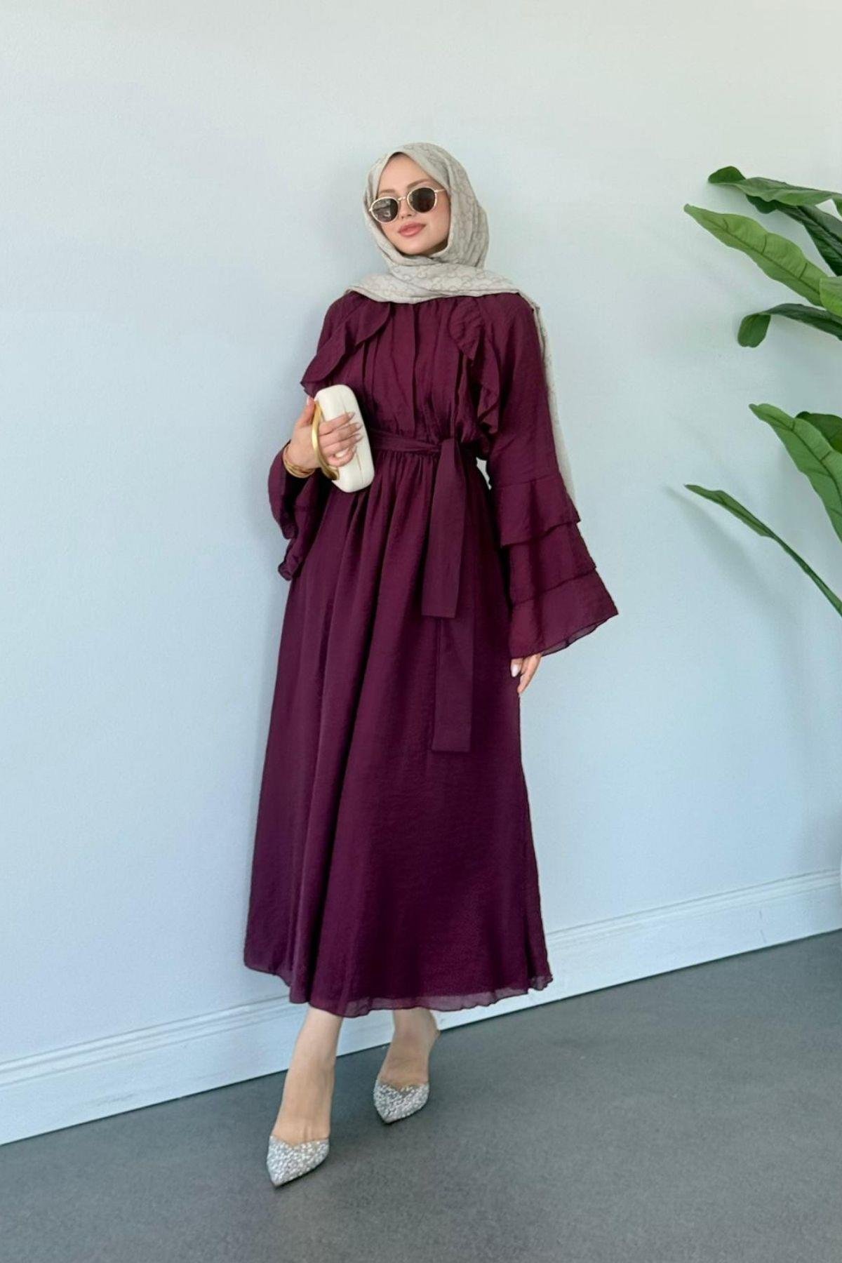 Delux Fırfırlı Pamuk Elbise MÜRDÜM, Fiyatları 