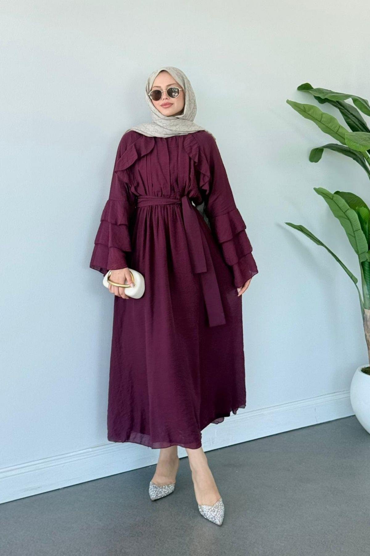 Delux Fırfırlı Pamuk Elbise MÜRDÜM, Fiyatları 