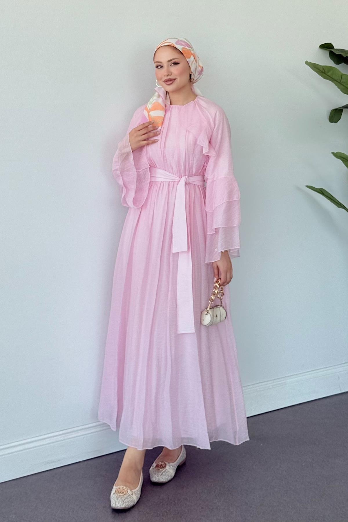 Delux Fırfırlı Pamuk Elbise PEMBE, Fiyatları 