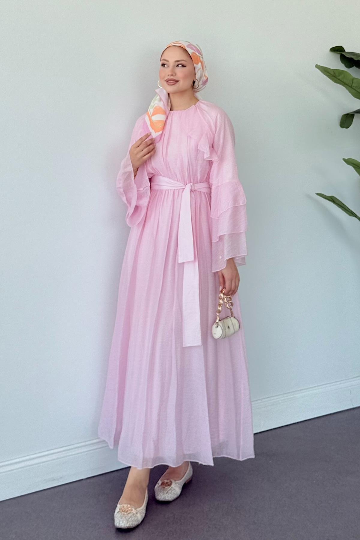 Delux Fırfırlı Pamuk Elbise PEMBE, Fiyatları 