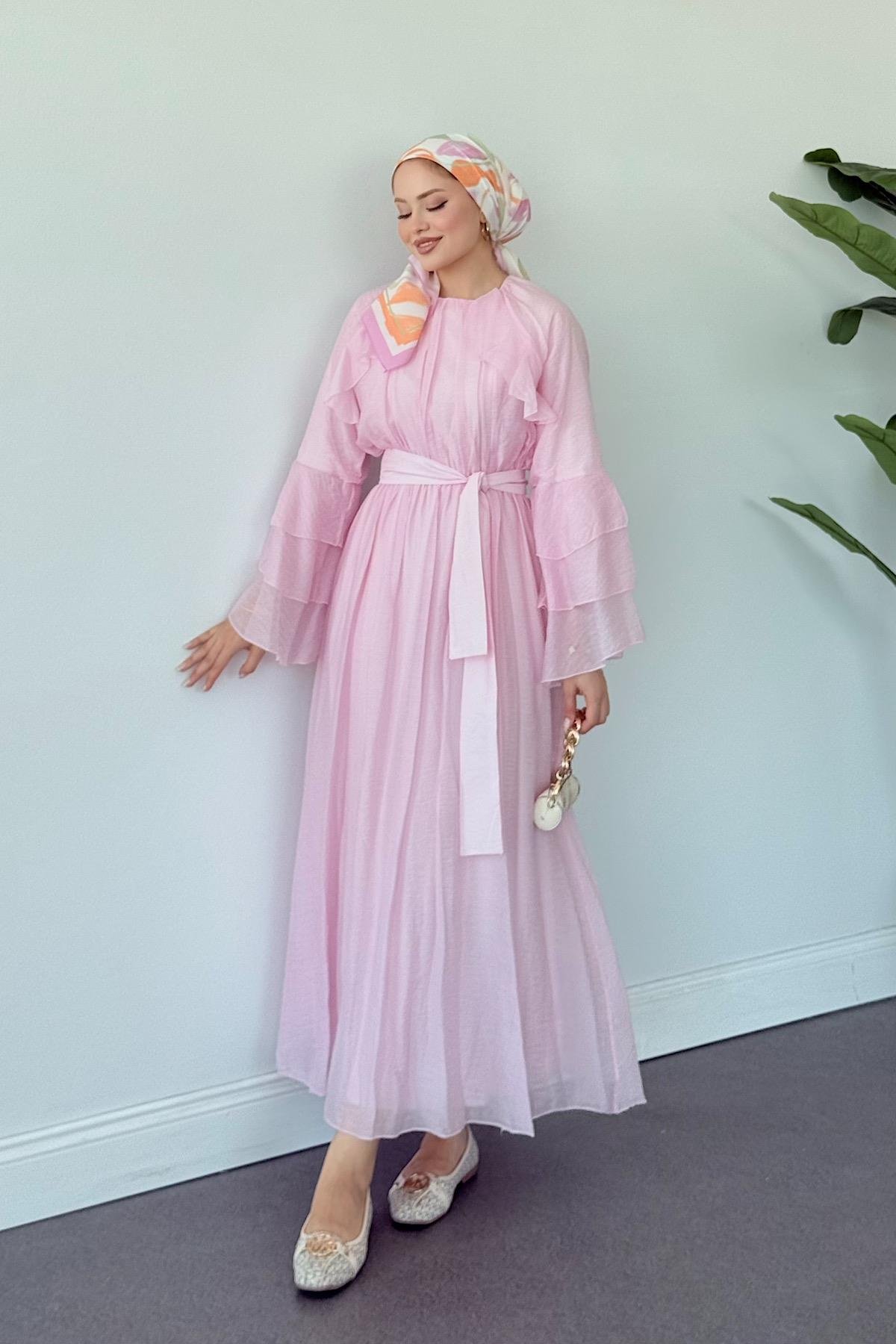 Delux Fırfırlı Pamuk Elbise PEMBE, Fiyatları 