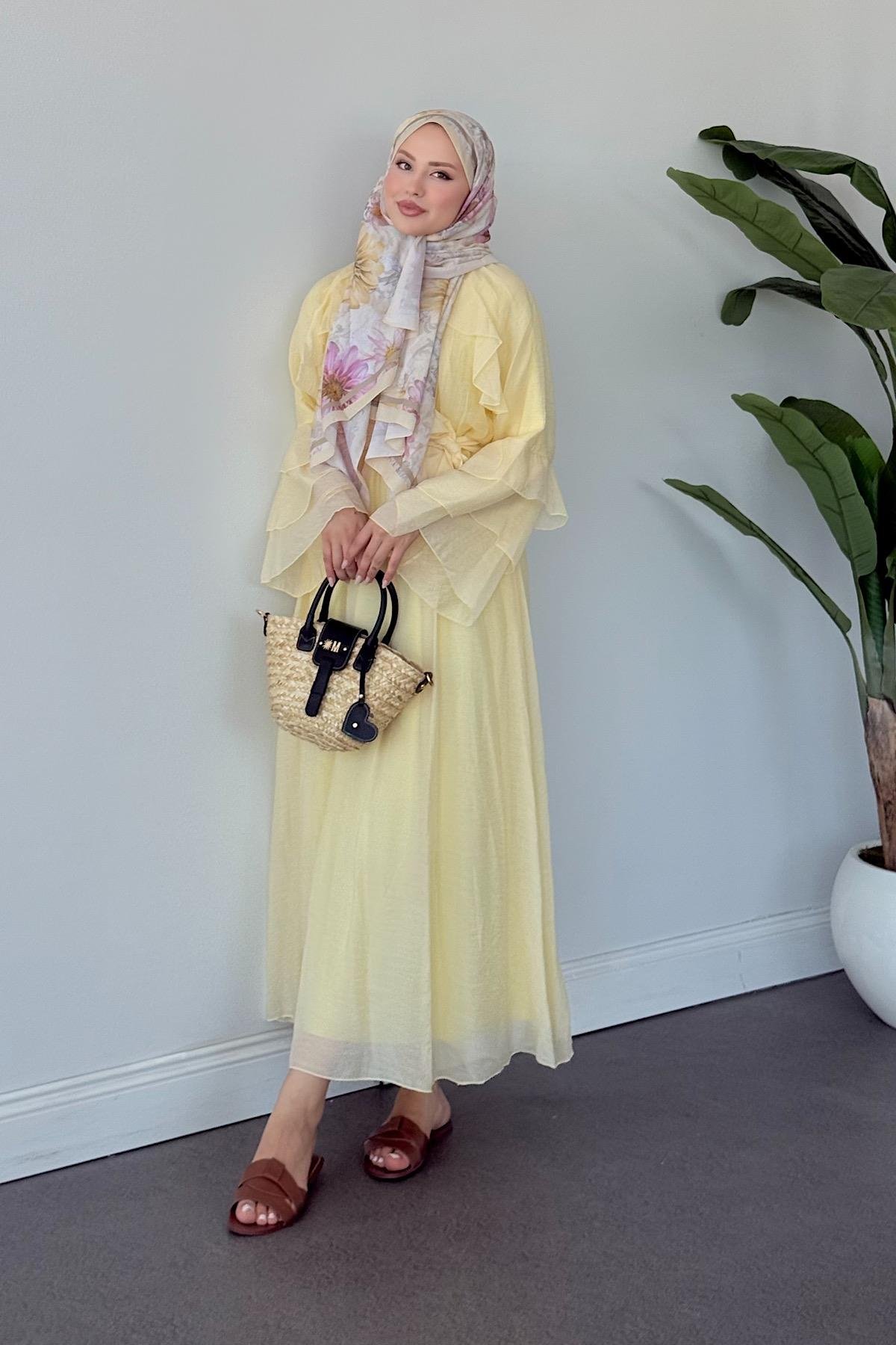 Delux Fırfırlı Pamuk Elbise SARI, Fiyatları 