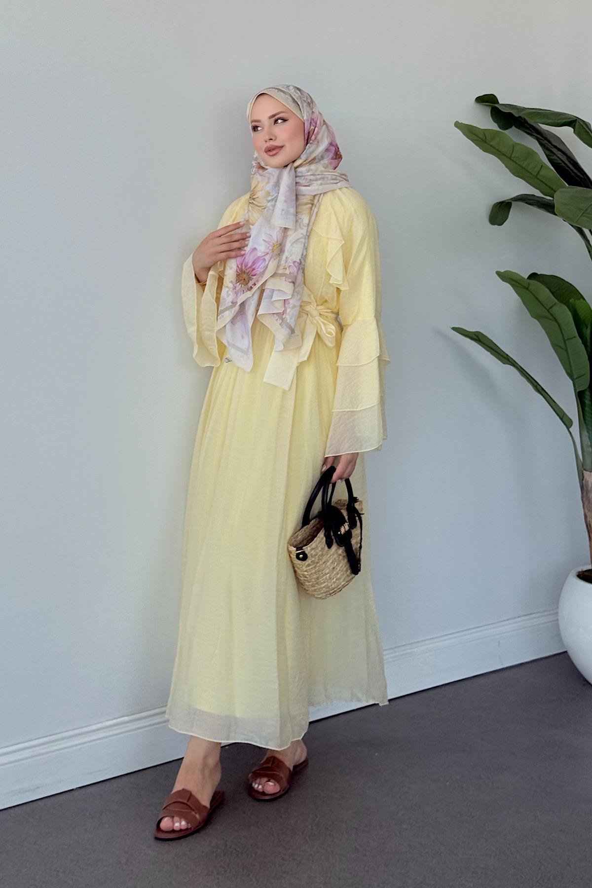 Delux Fırfırlı Pamuk Elbise SARI, Fiyatları 