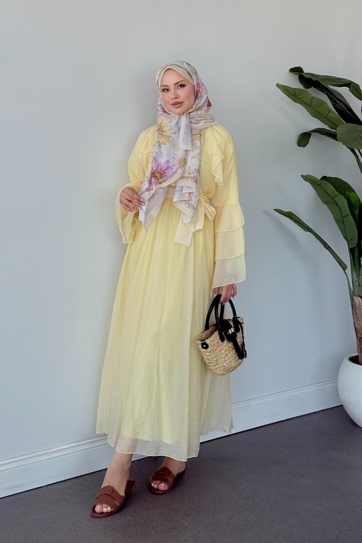 Delux Fırfırlı Pamuk Elbise SARI, Fiyatları 