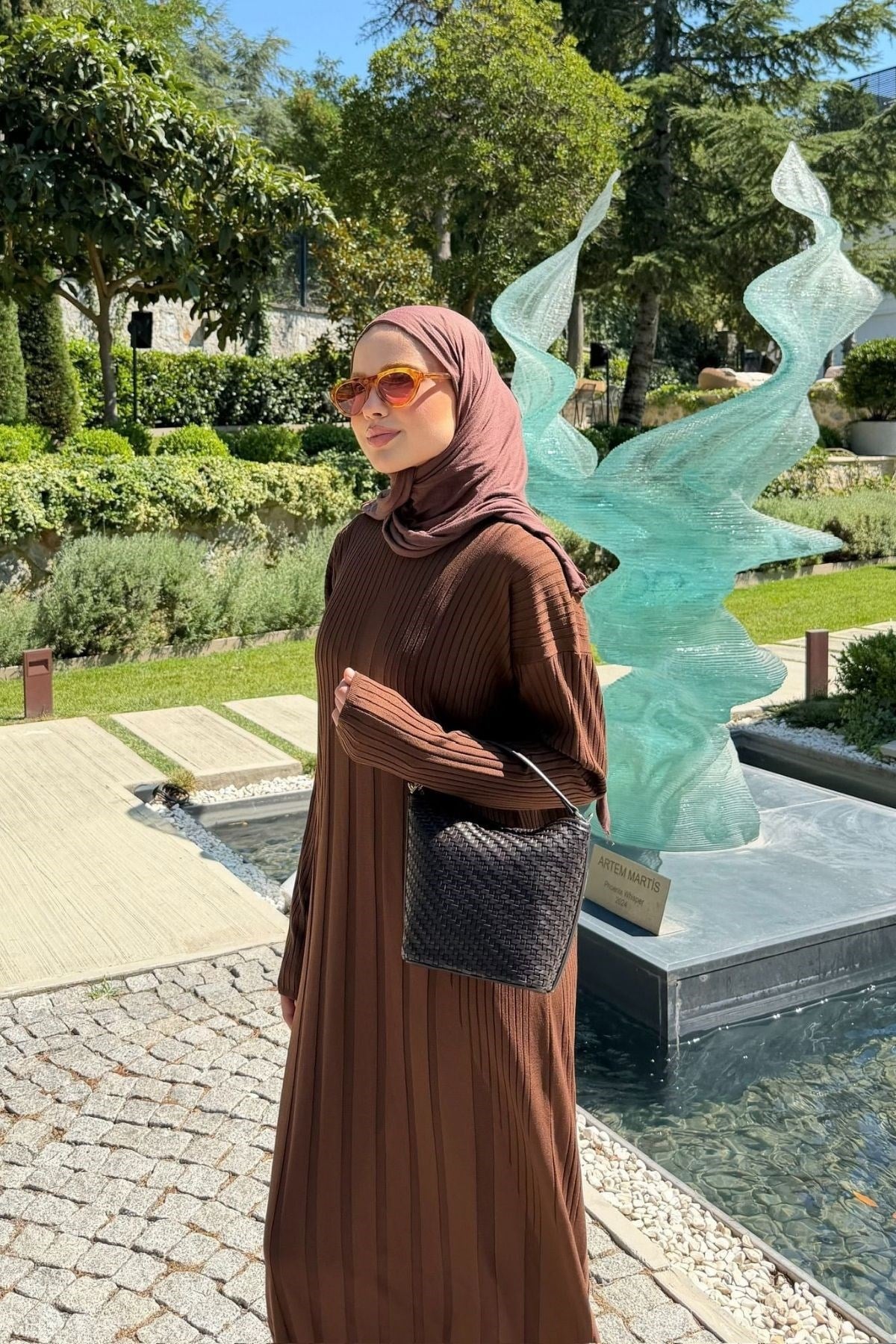 Derin Çizgili Merserize Elbise Kahve, Fiyatları 
