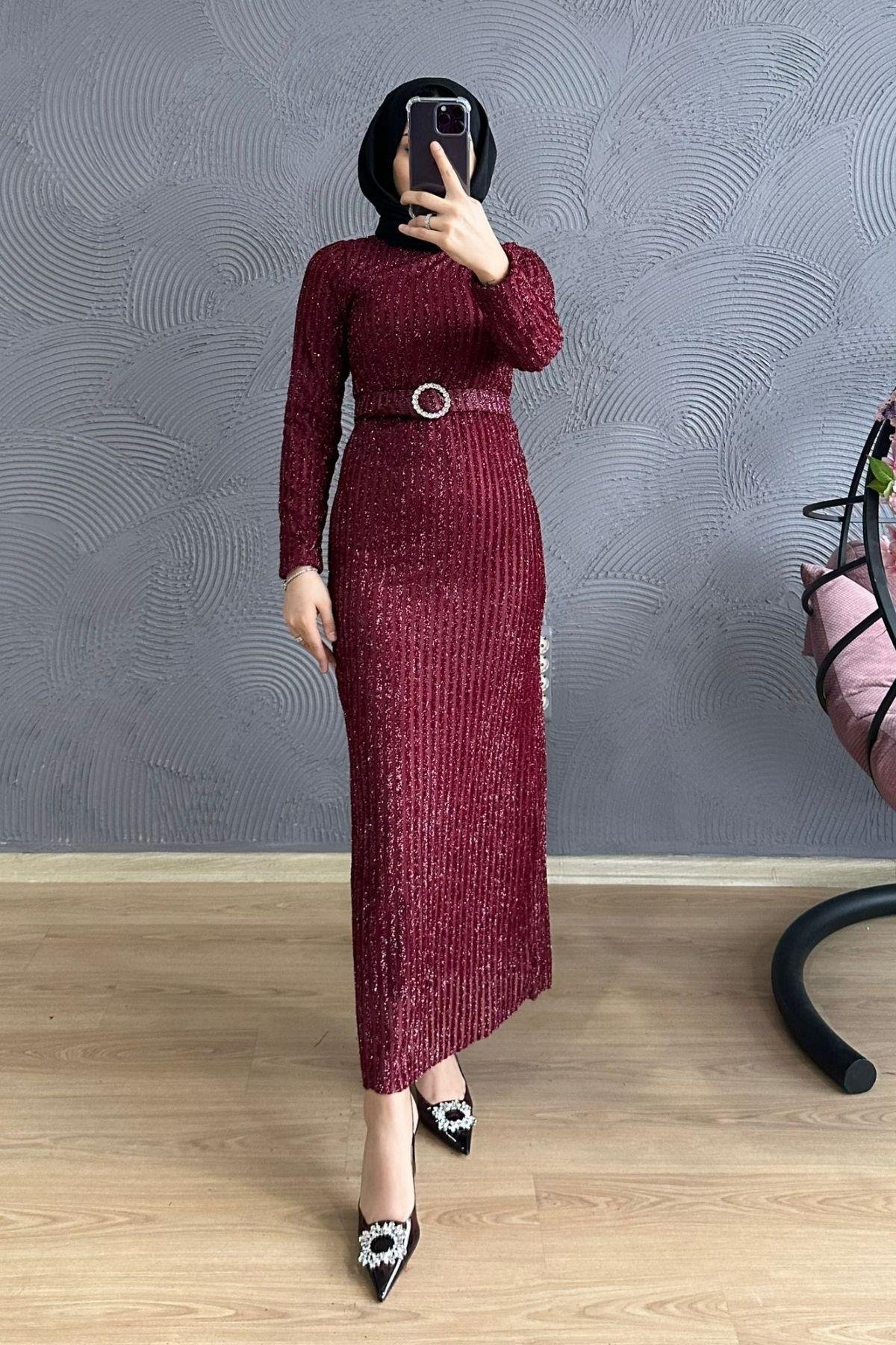 Derin Simli Abiye BORDO, Fiyatları Derin Simli Abiye BORDO – Haza Moda | Tesettür Giyim