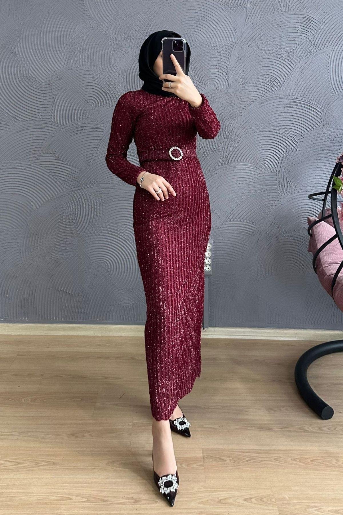 Derin Simli Abiye BORDO, Fiyatları Derin Simli Abiye BORDO – Haza Moda | Tesettür Giyim