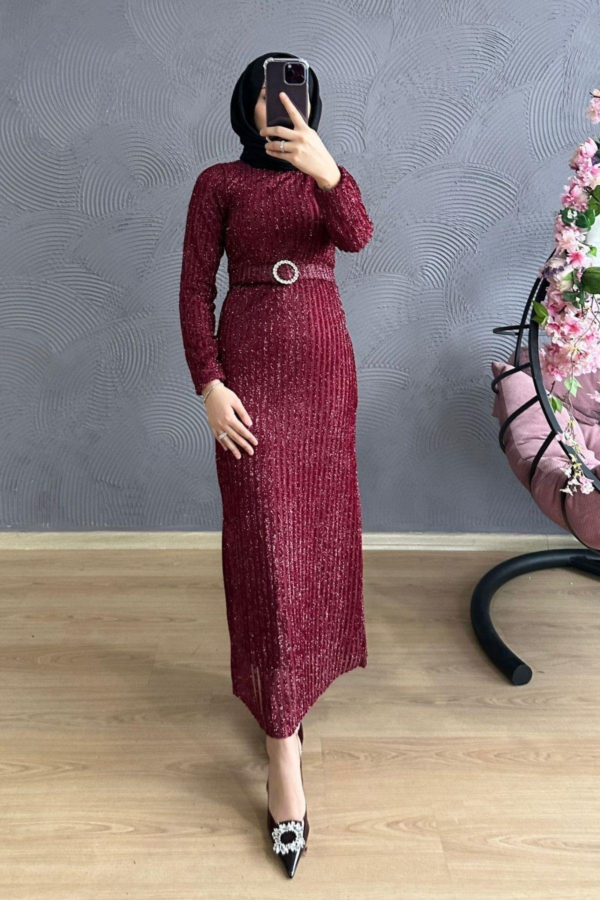 Derin Simli Abiye BORDO, Fiyatları Derin Simli Abiye BORDO – Haza Moda | Tesettür Giyim