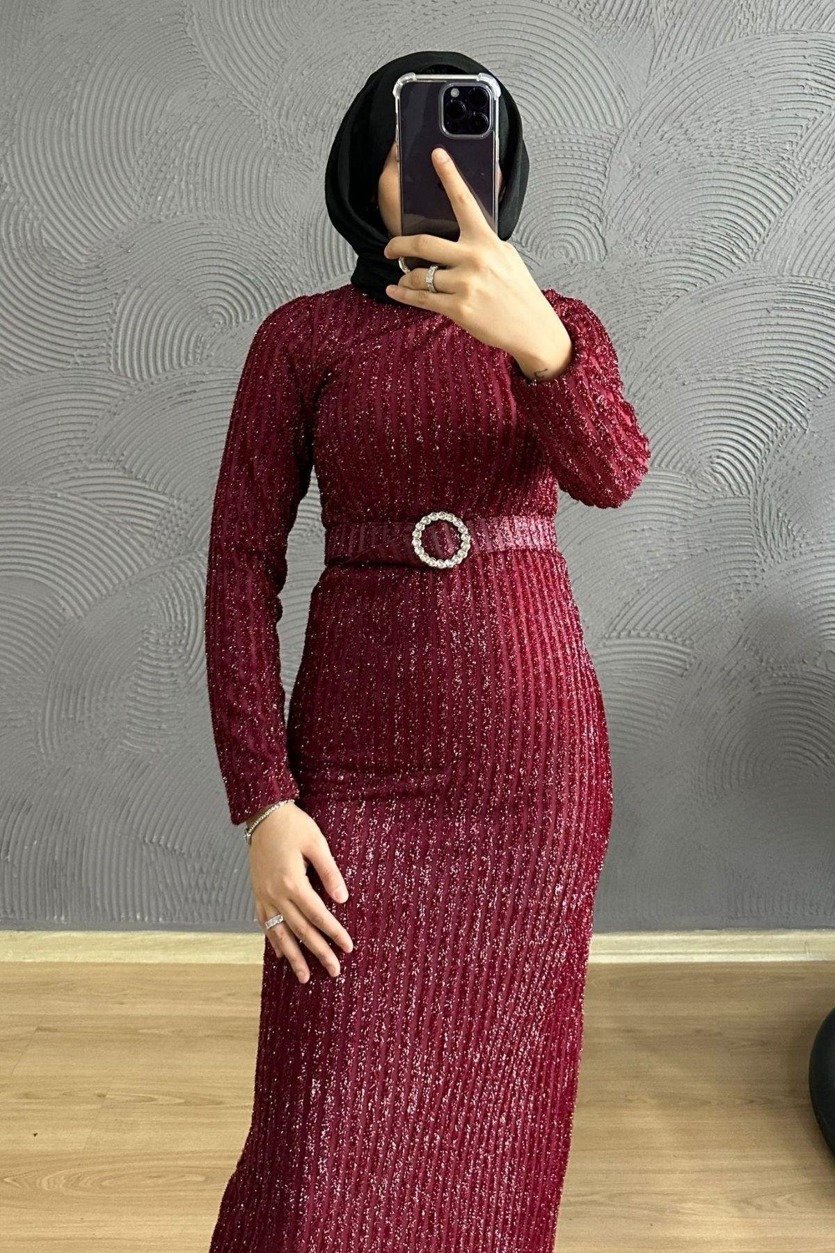 Derin Simli Abiye BORDO, Fiyatları Derin Simli Abiye BORDO – Haza Moda | Tesettür Giyim