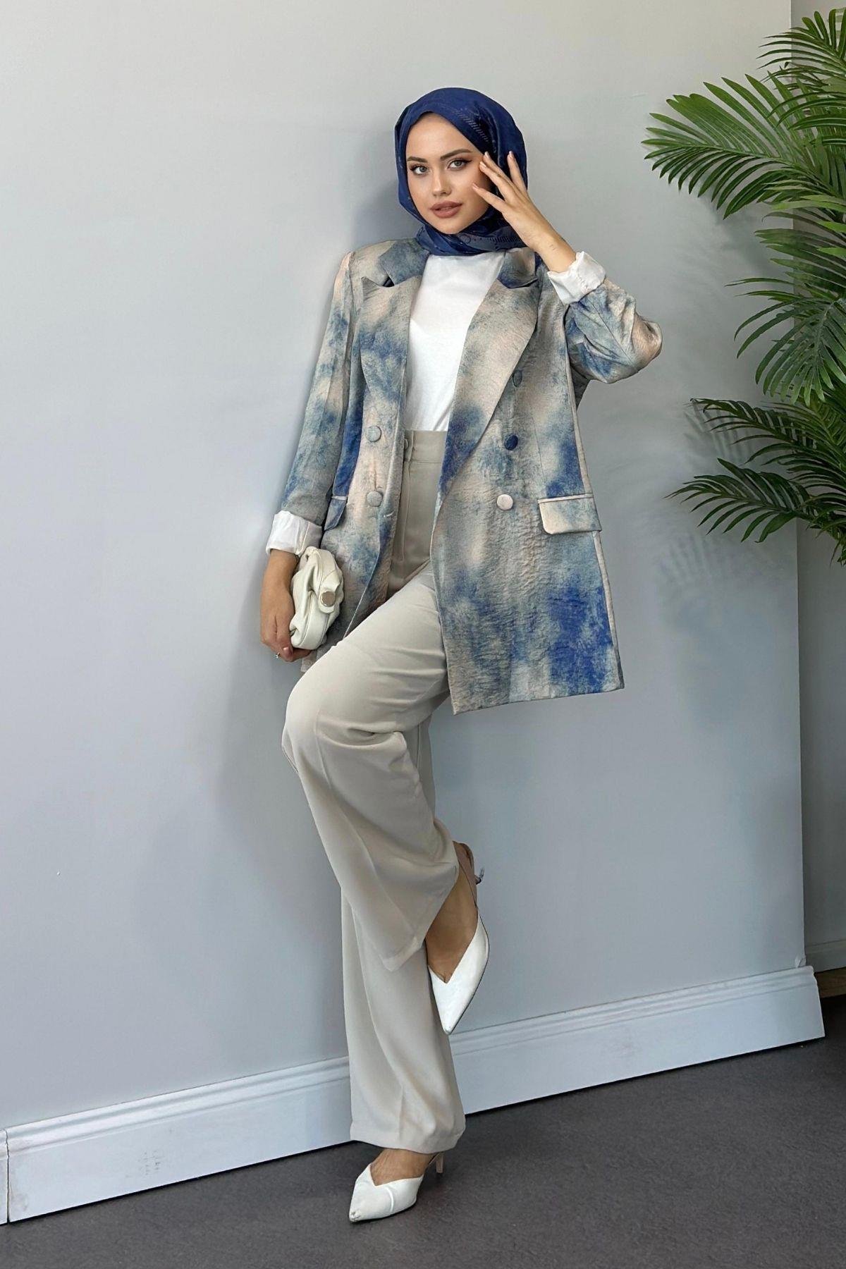 Desenli Blazer Ceket Mavi, Fiyatları 