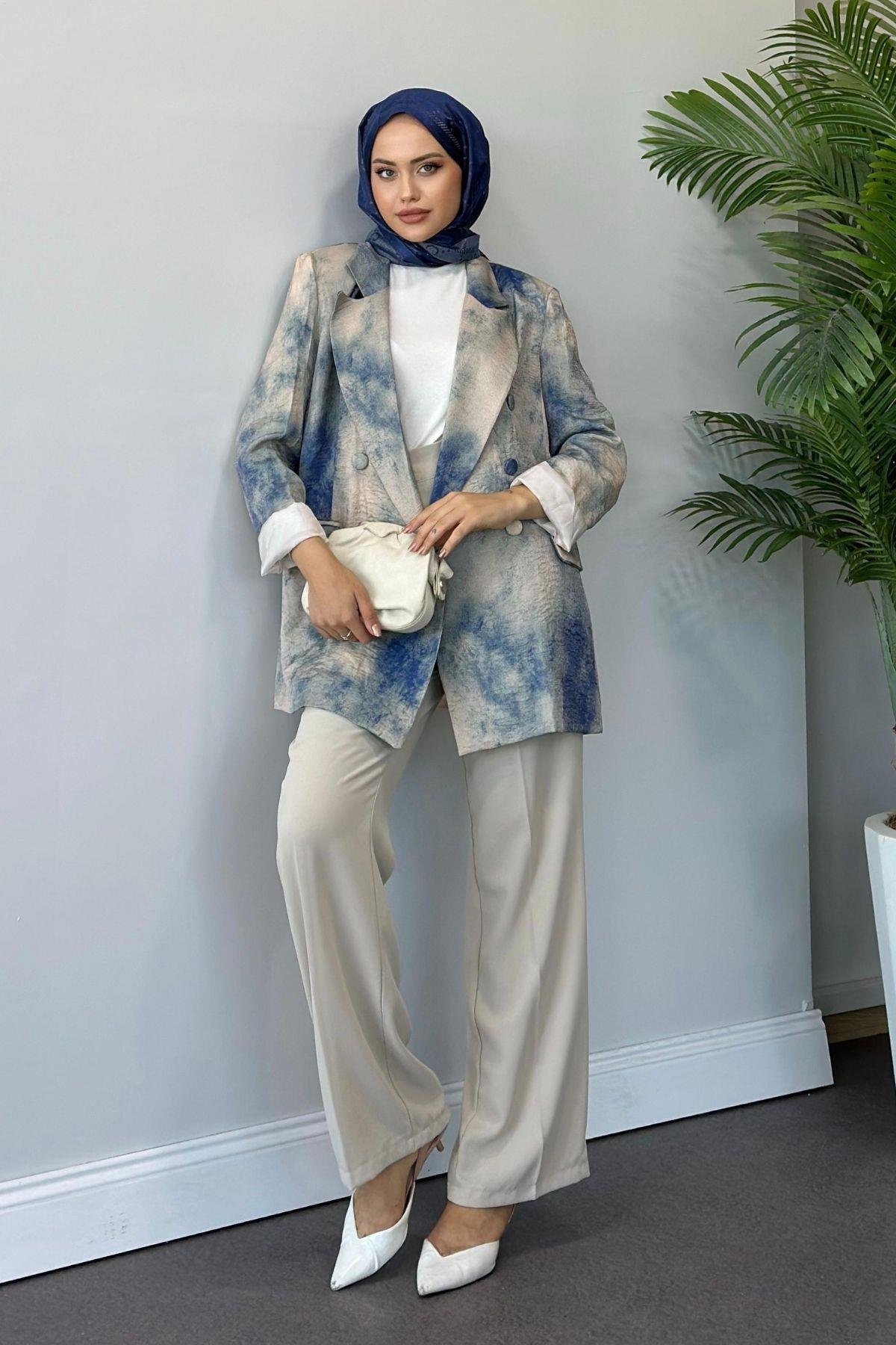 Desenli Blazer Ceket Mavi, Fiyatları 