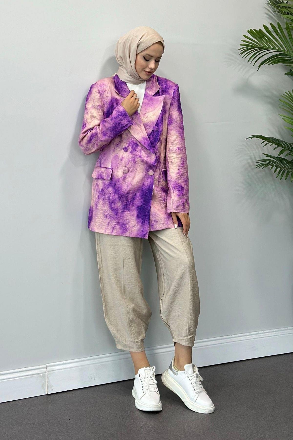 Desenli Blazer Ceket Mor, Fiyatları 