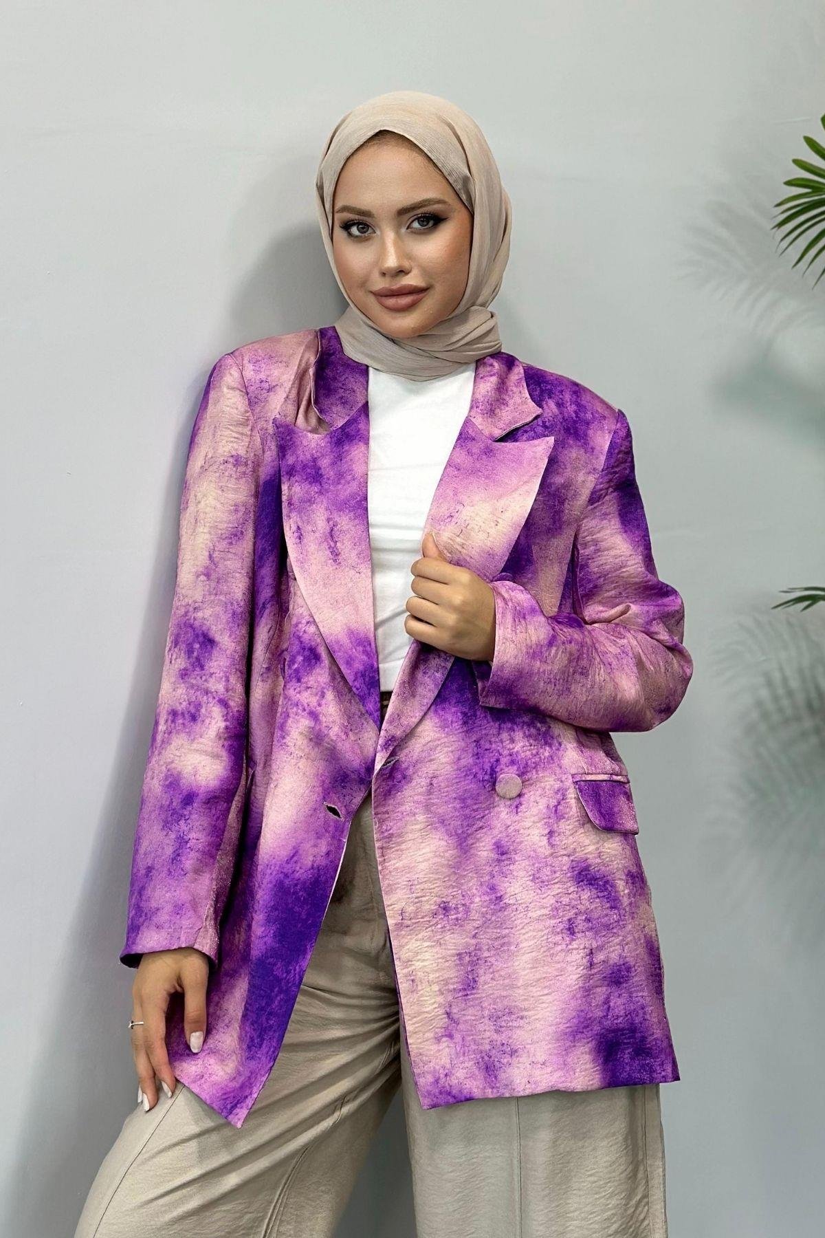 Desenli Blazer Ceket Mor, Fiyatları 