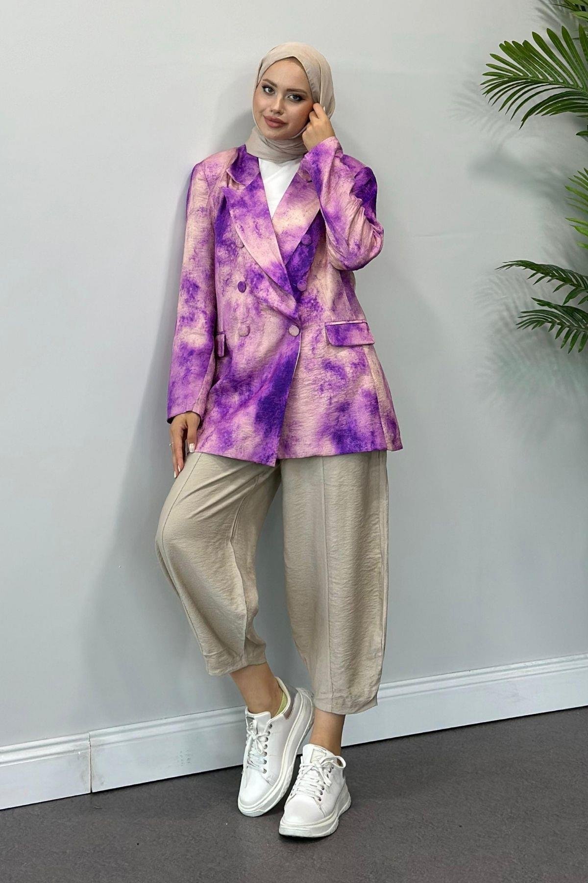 Desenli Blazer Ceket Mor, Fiyatları 