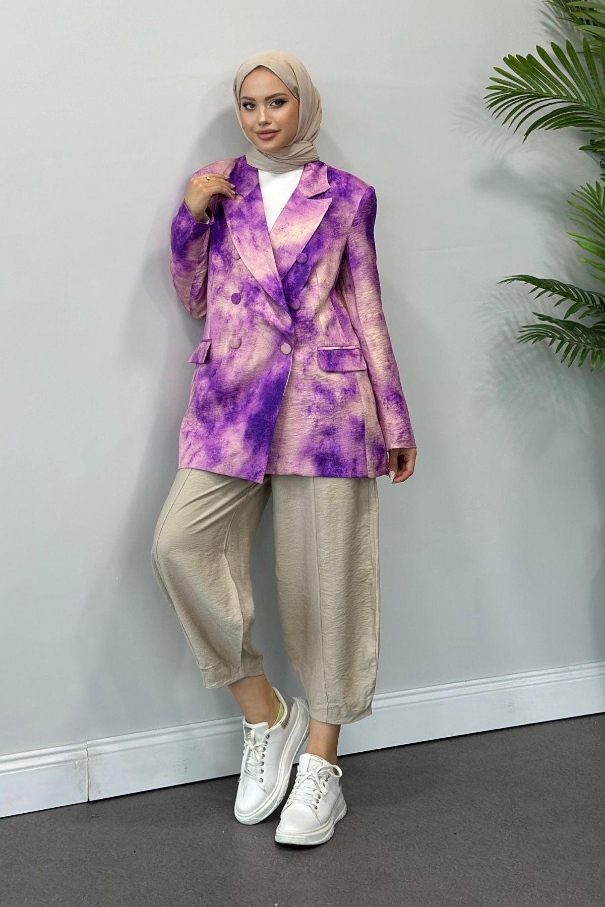 Desenli Blazer Ceket Mor, Fiyatları 