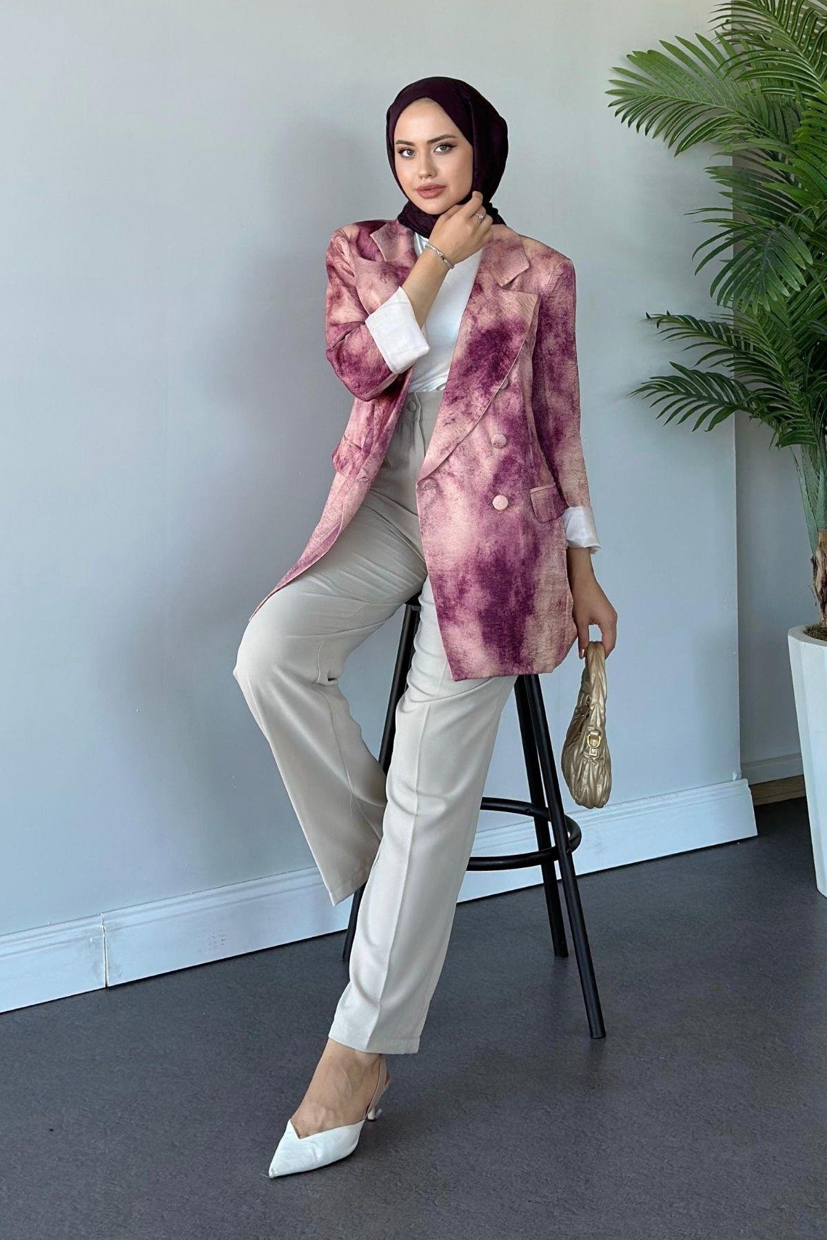 Desenli Blazer Ceket Pembe, Fiyatları 