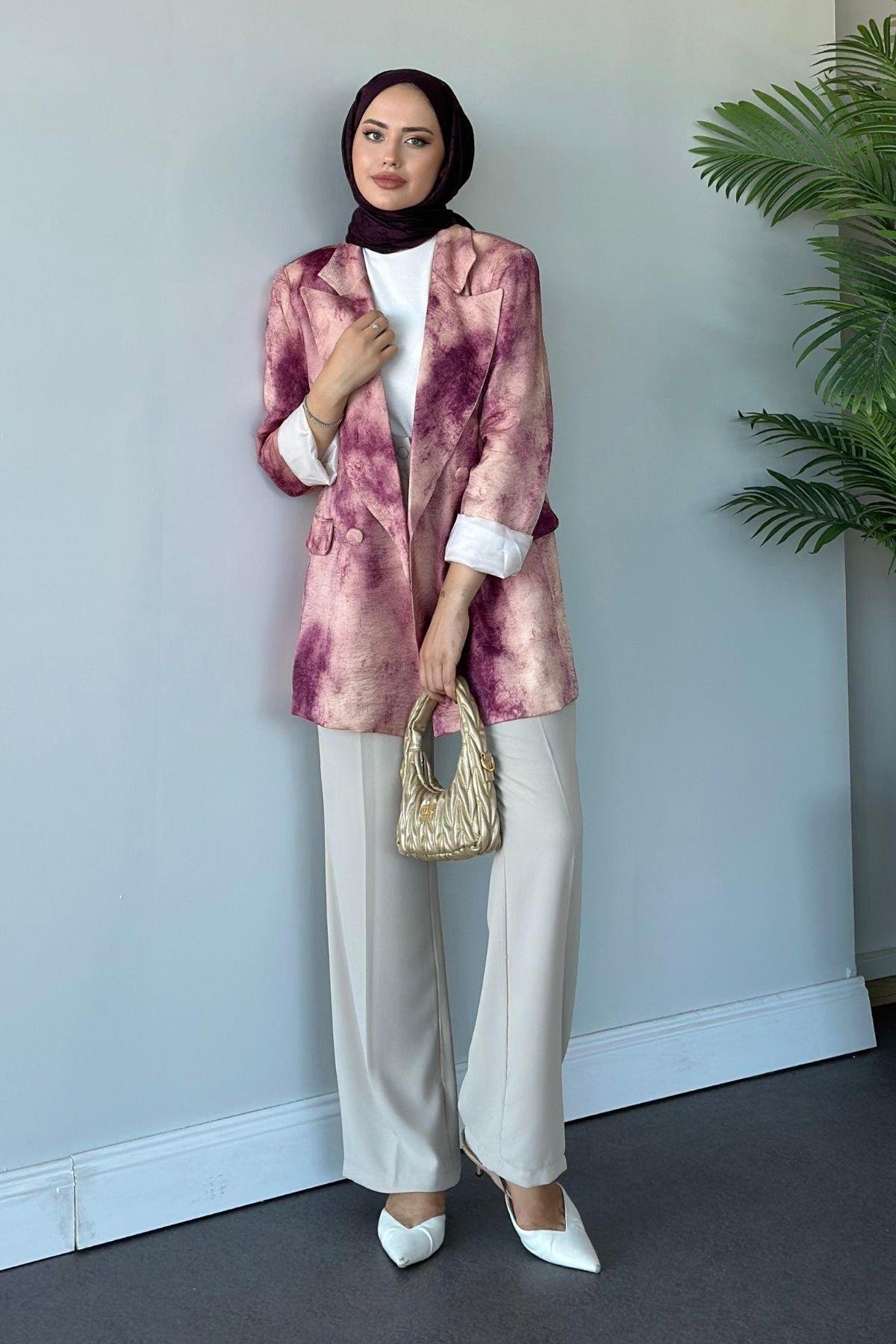 Desenli Blazer Ceket Pembe, Fiyatları 