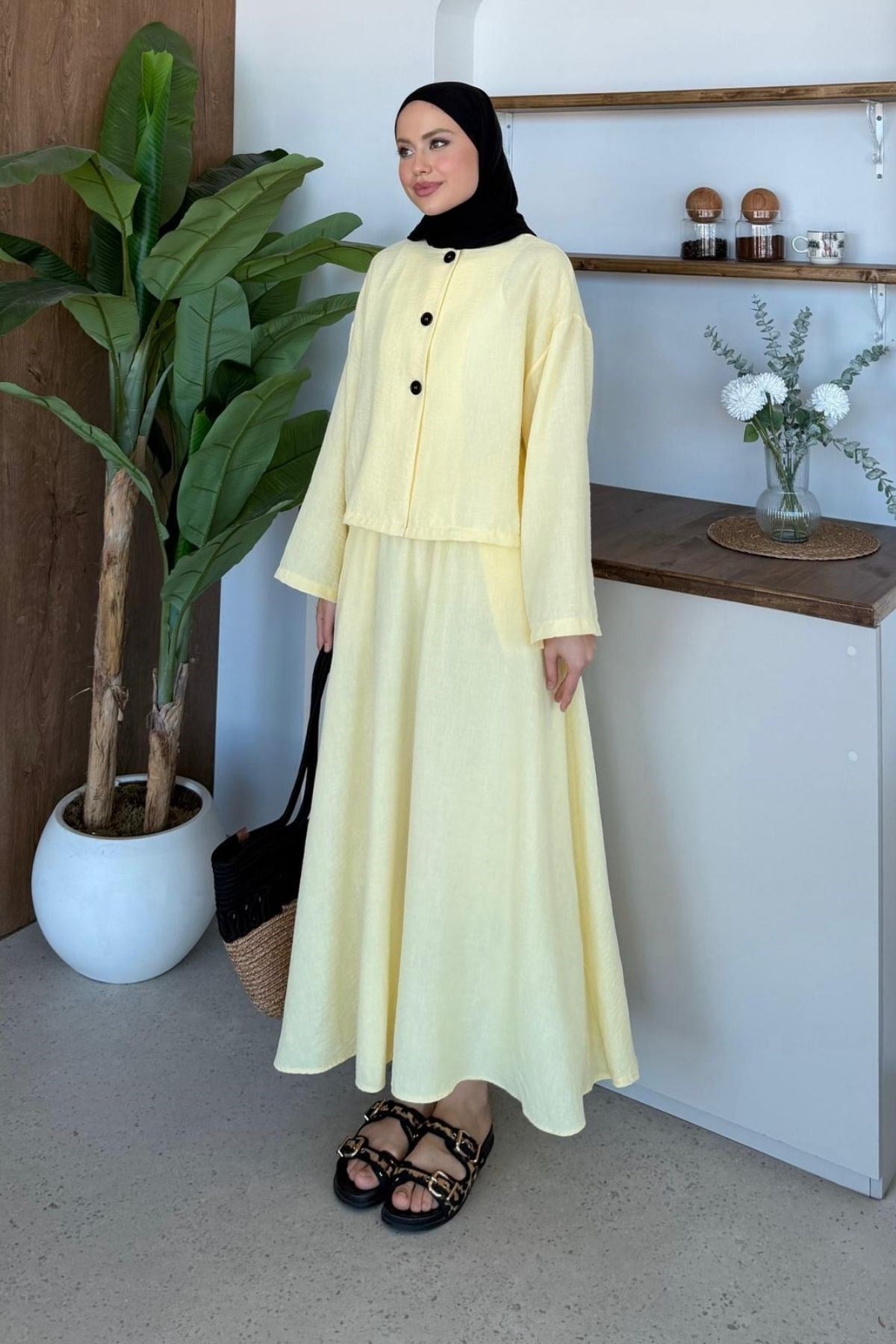 Dilan Keten Etekli Takım Sarı, Fiyatları Dilan Keten Etekli Takım Sarı| Haza Moda