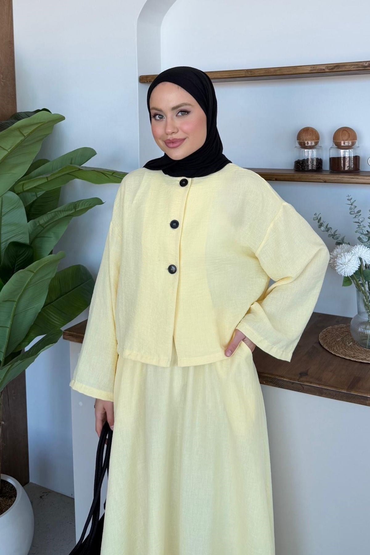 Dilan Keten Etekli Takım Sarı, Fiyatları Dilan Keten Etekli Takım Sarı| Haza Moda