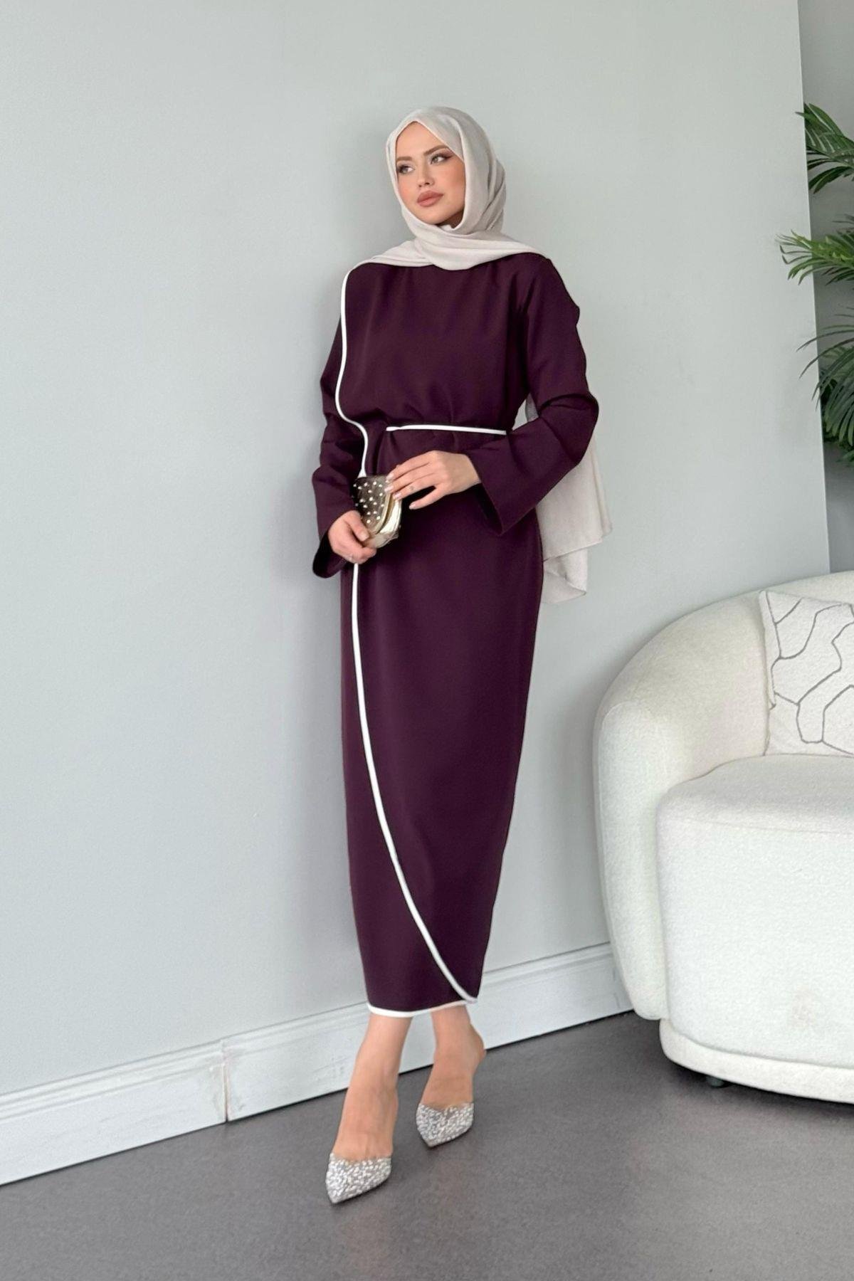 Dilruba Elbise Mürdüm, Fiyatları Dilruba Elbise Mürdüm - Haza Moda 