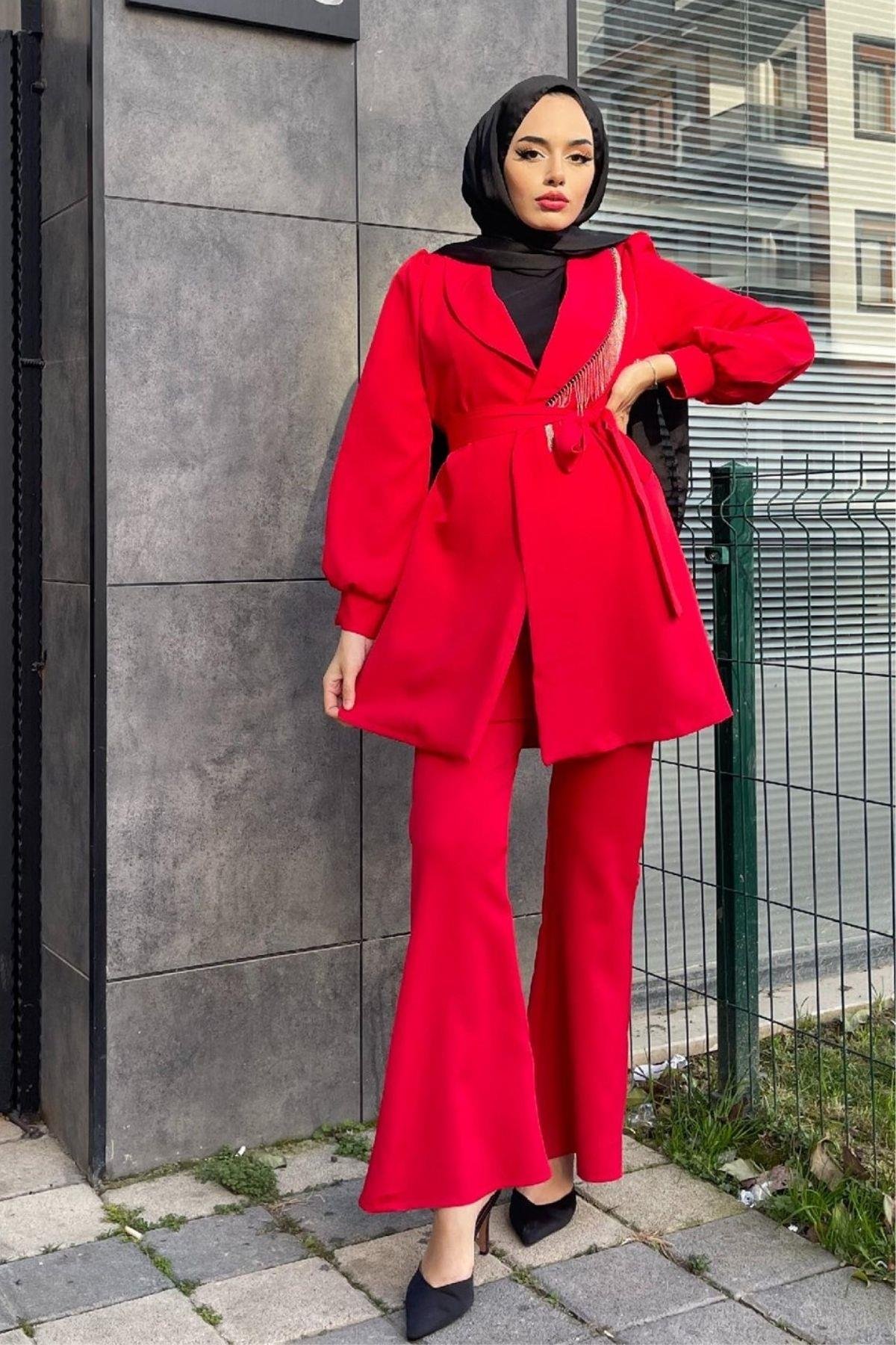 Diyena Püskül Takım Kırmızı, Fiyatları Diyena Püskül Takım Kırmızı – Haza Moda | Tesettür Giyim