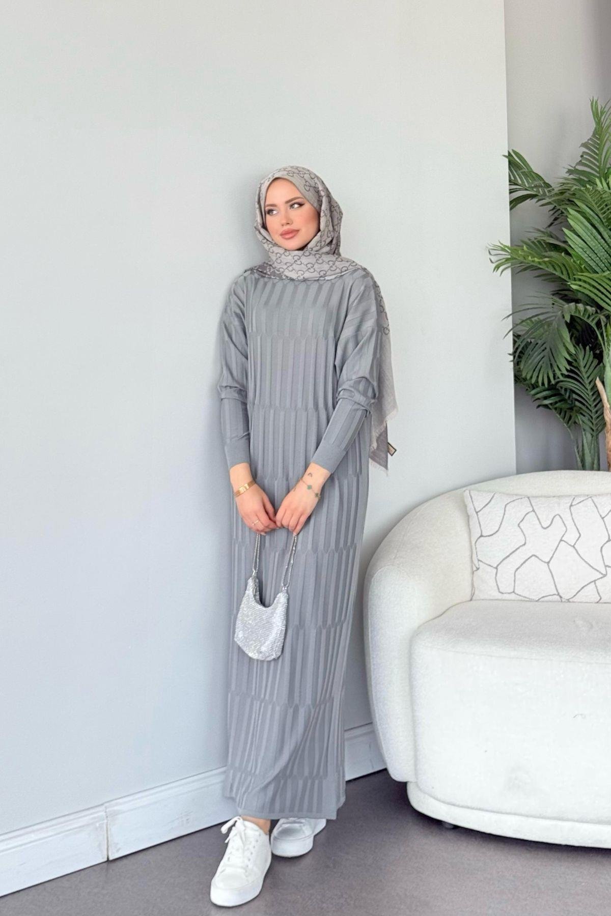 Dolgu Merserize Elbise Gri, Fiyatları Dolgu Merserize Elbise Gri - Haza Moda 