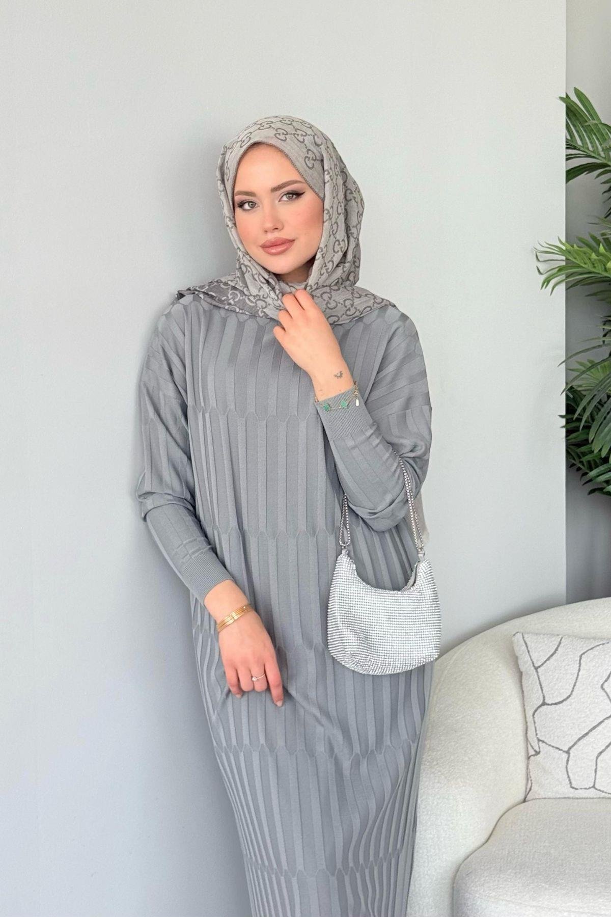 Dolgu Merserize Elbise Gri, Fiyatları Dolgu Merserize Elbise Gri - Haza Moda 