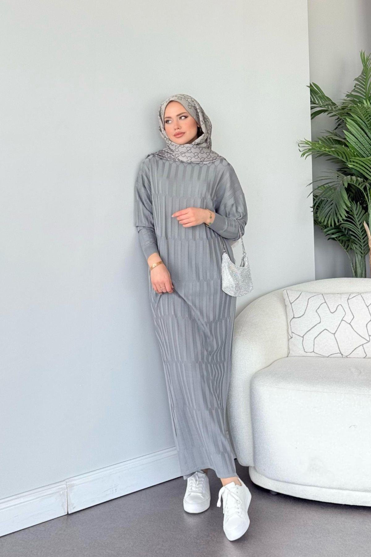 Dolgu Merserize Elbise Gri, Fiyatları Dolgu Merserize Elbise Gri - Haza Moda 