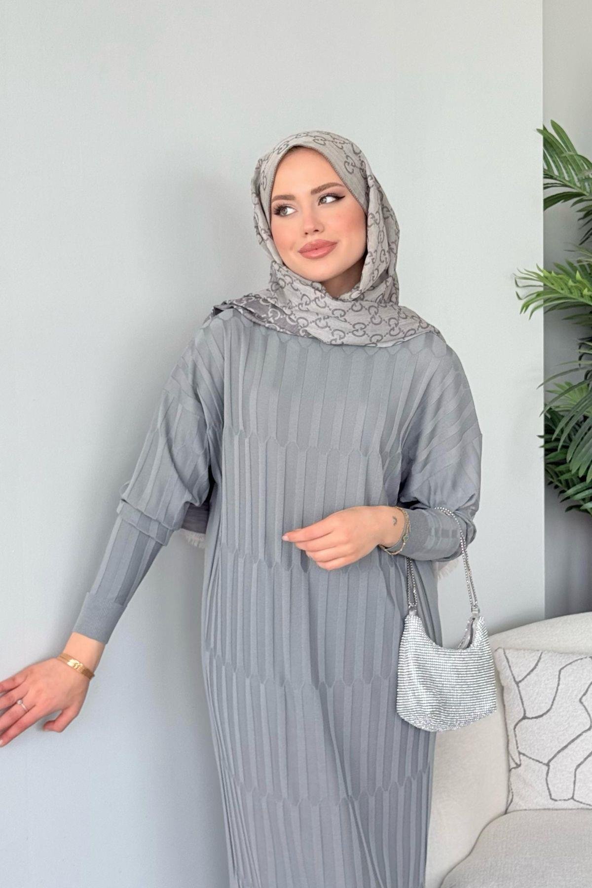 Dolgu Merserize Elbise Gri, Fiyatları Dolgu Merserize Elbise Gri - Haza Moda 