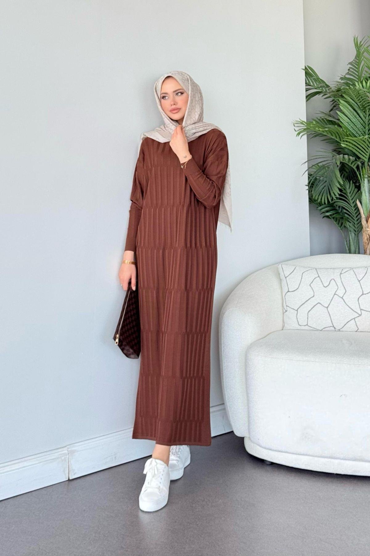 Dolgu Merserize Elbise Kahve, Fiyatları Dolgu Merserize Elbise Kahve - Haza Moda 