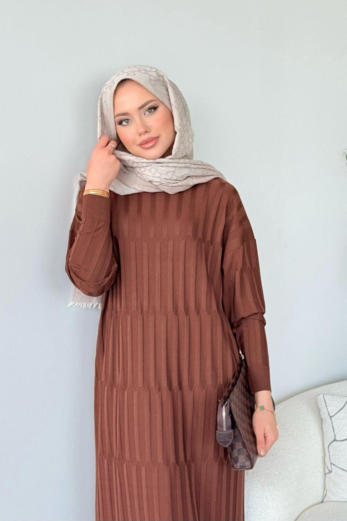 Dolgu Merserize Elbise Kahve, Fiyatları Dolgu Merserize Elbise Kahve - Haza Moda 