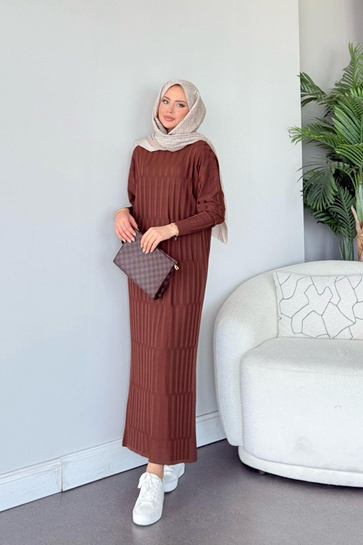 Dolgu Merserize Elbise Kahve, Fiyatları Dolgu Merserize Elbise Kahve - Haza Moda 