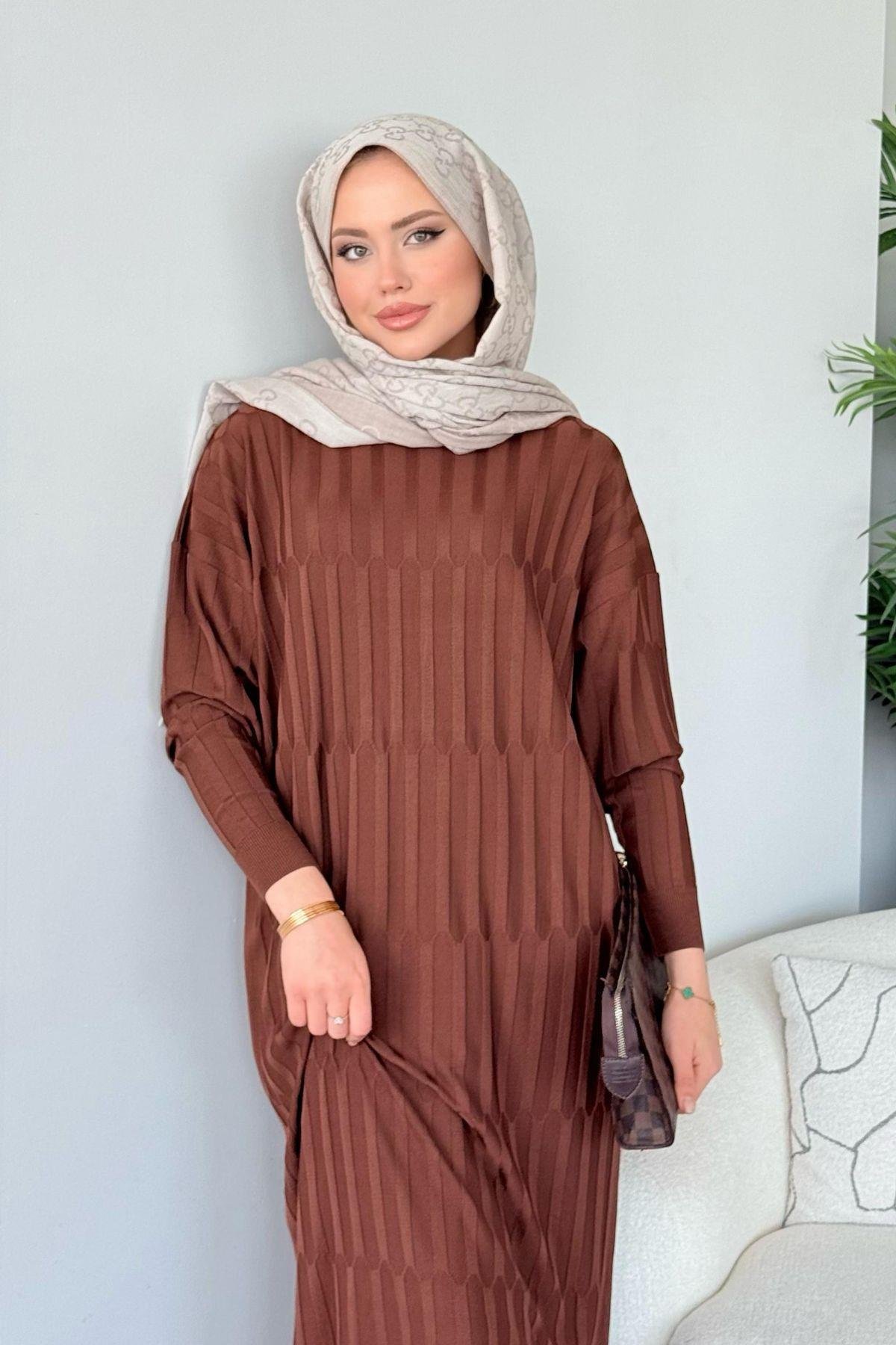 Dolgu Merserize Elbise Kahve, Fiyatları Dolgu Merserize Elbise Kahve - Haza Moda 