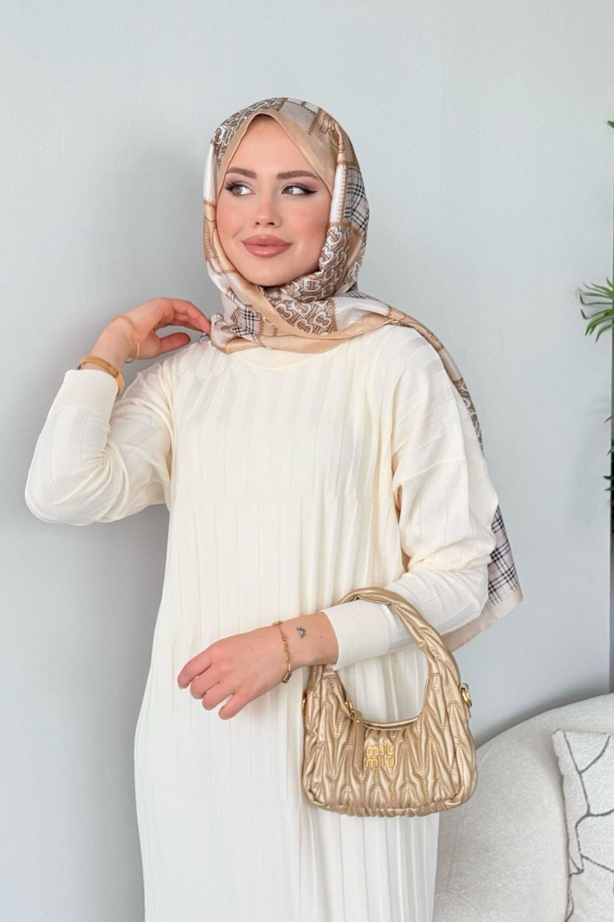 Dolgu Merserize Elbise Krem, Fiyatları Dolgu Merserize Elbise Krem- Haza Moda 