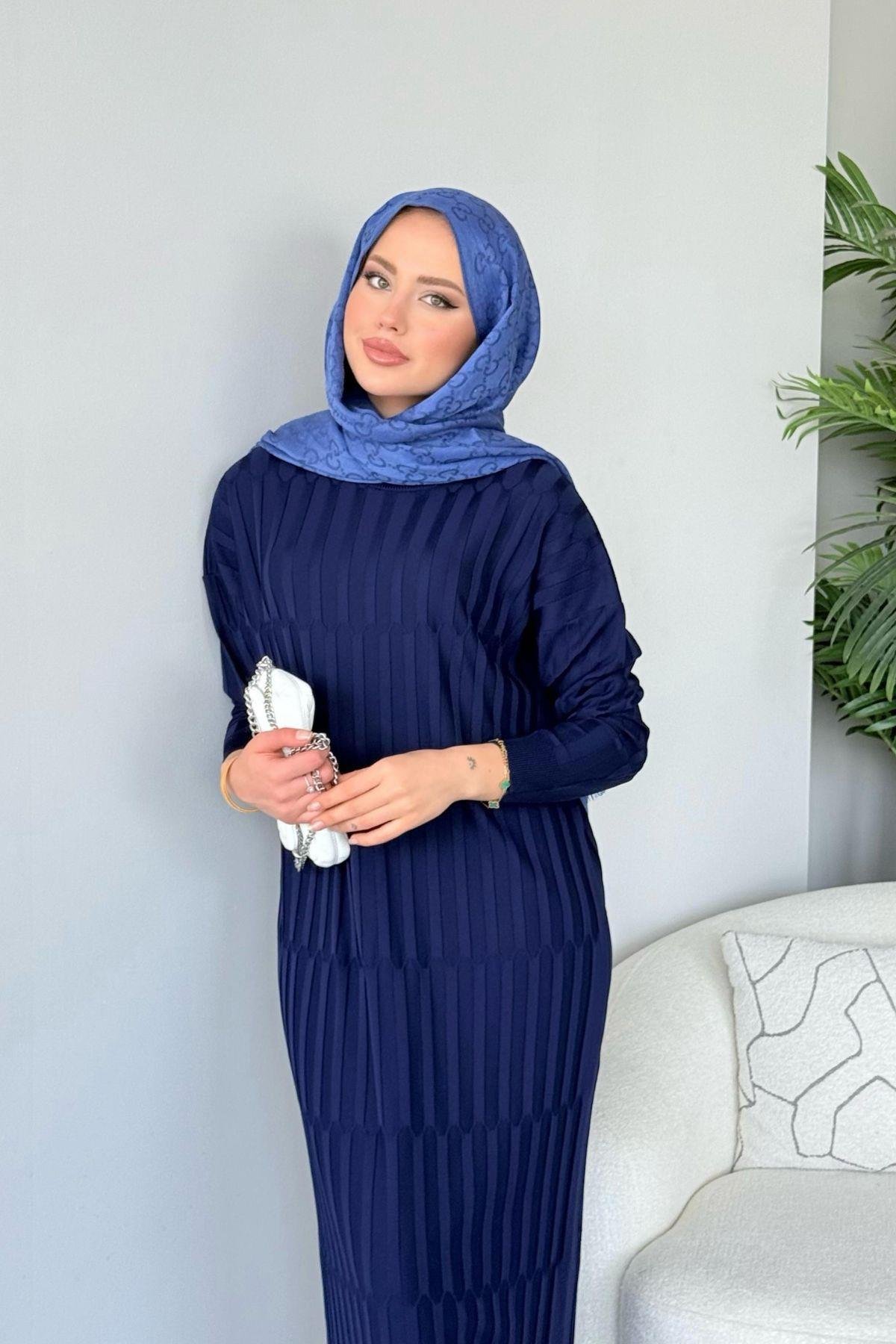 Dolgu Merserize Elbise Lacivert, Fiyatları Dolgu Merserize Elbise Lacivert - Haza Moda 