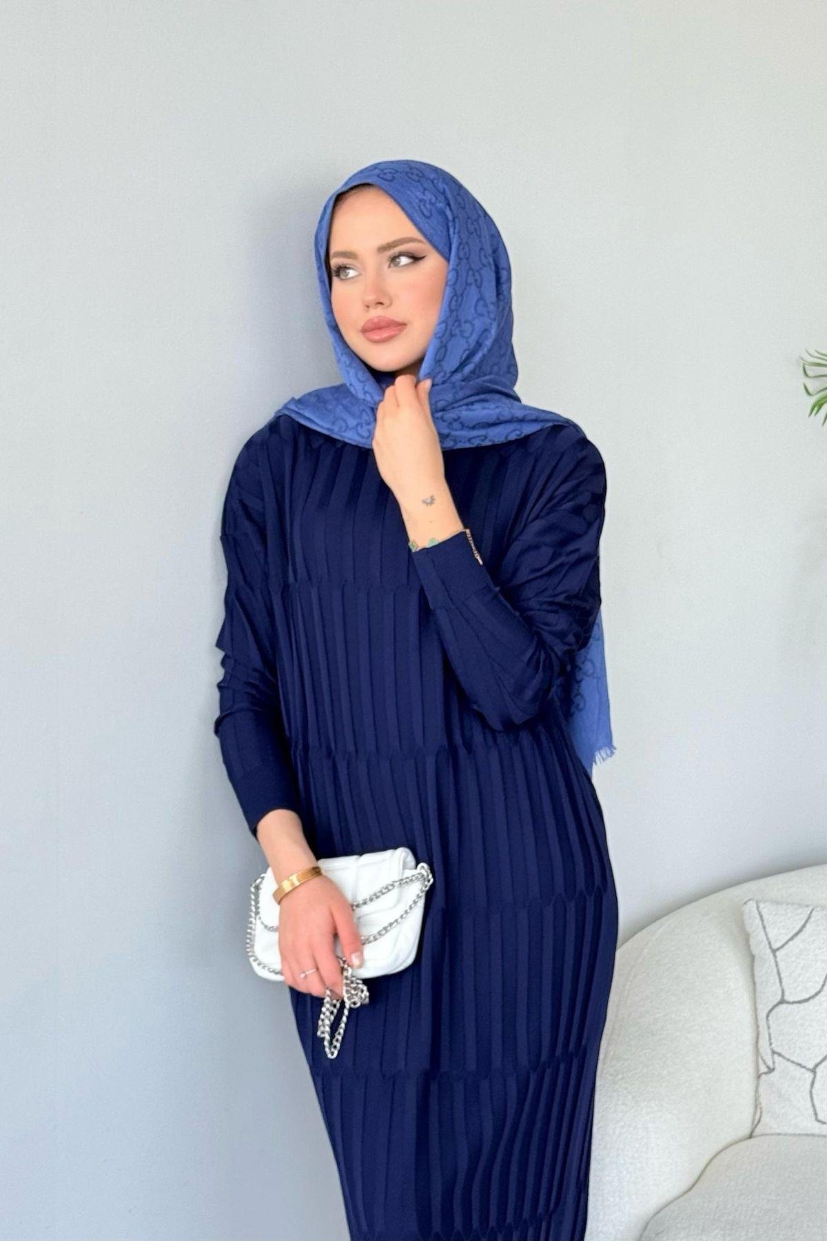 Dolgu Merserize Elbise Lacivert, Fiyatları Dolgu Merserize Elbise Lacivert - Haza Moda 