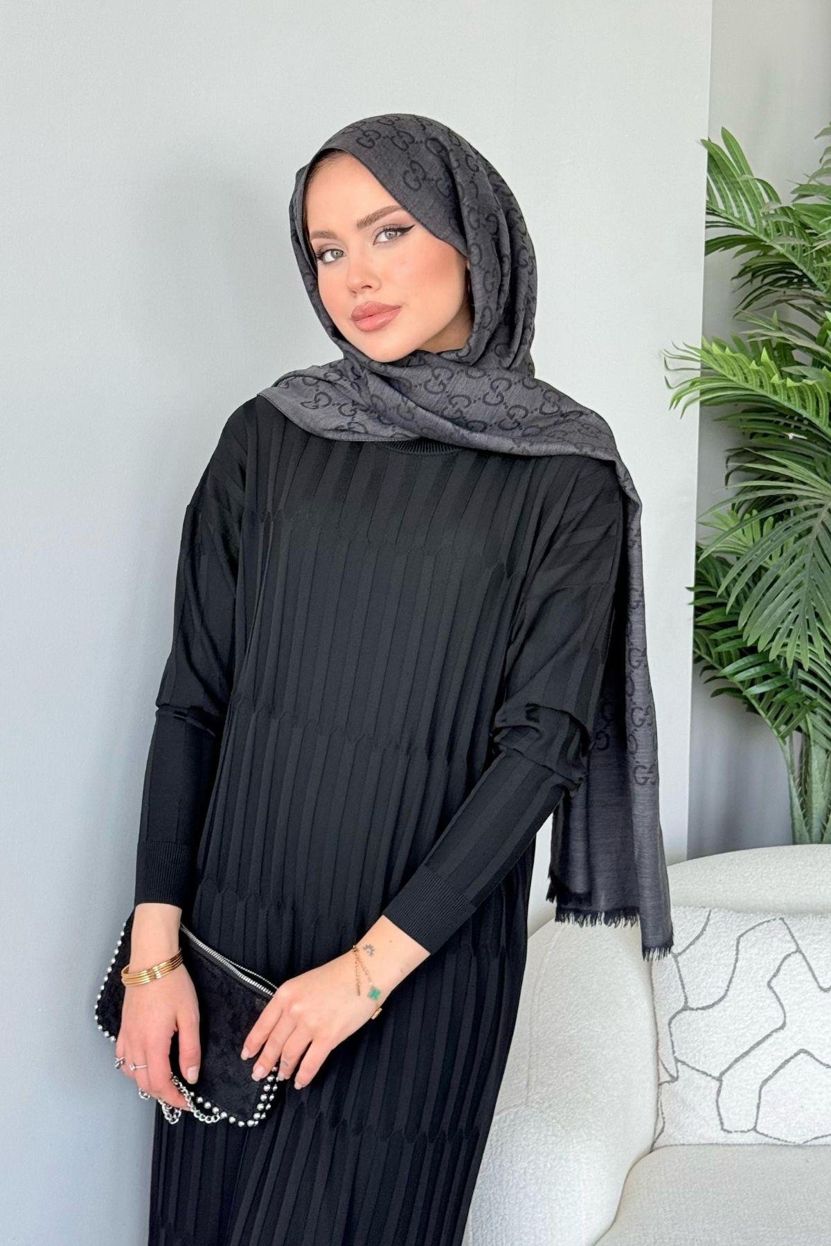 Dolgu Merserize Elbise Siyah, Fiyatları Dolgu Merserize Elbise Siyah - Haza Moda 