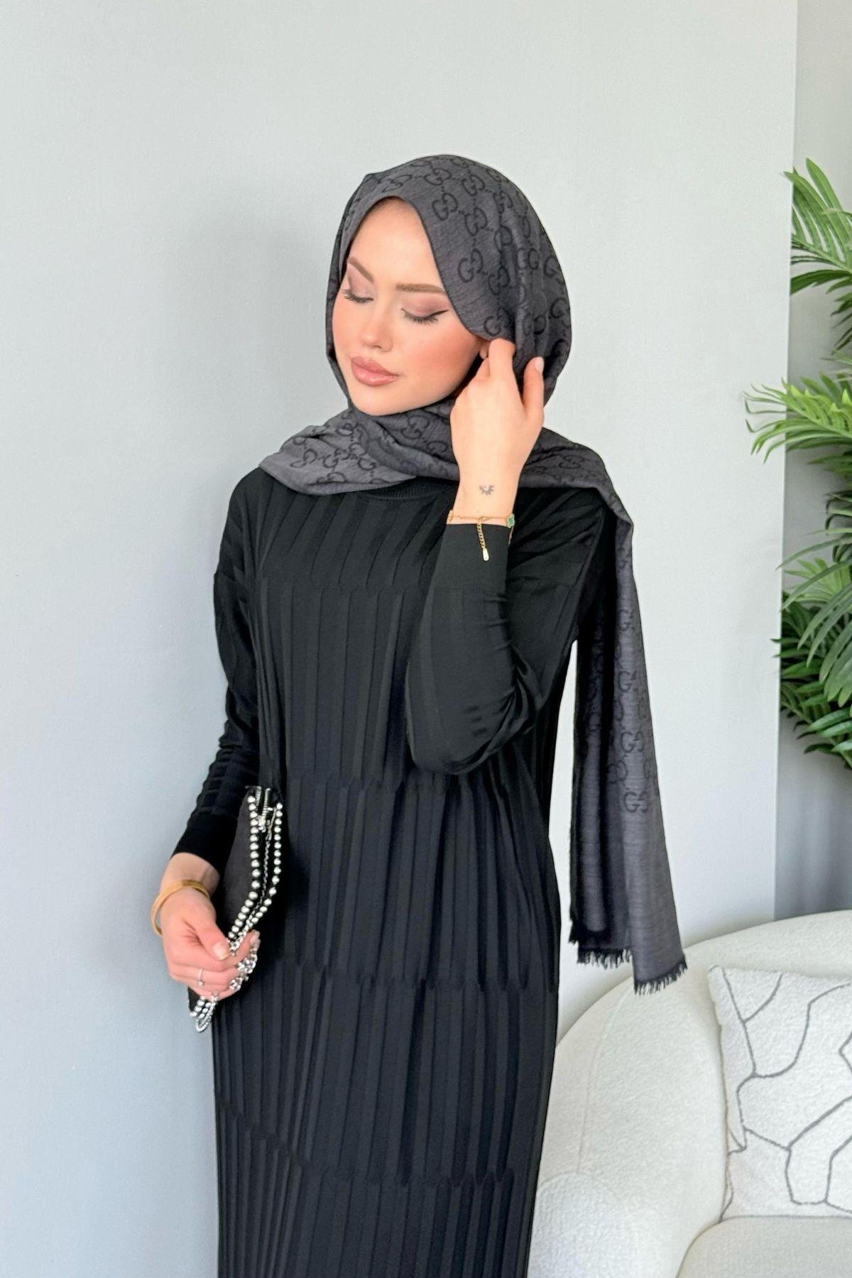 Dolgu Merserize Elbise Siyah, Fiyatları Dolgu Merserize Elbise Siyah - Haza Moda 