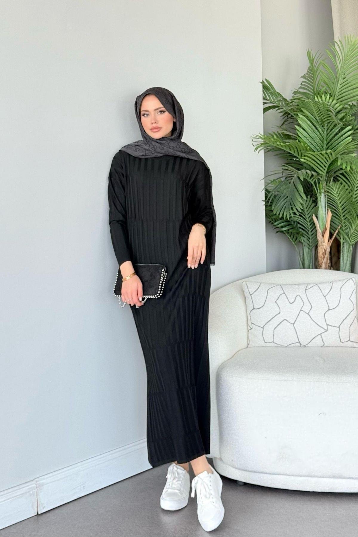 Dolgu Merserize Elbise Siyah, Fiyatları Dolgu Merserize Elbise Siyah - Haza Moda 