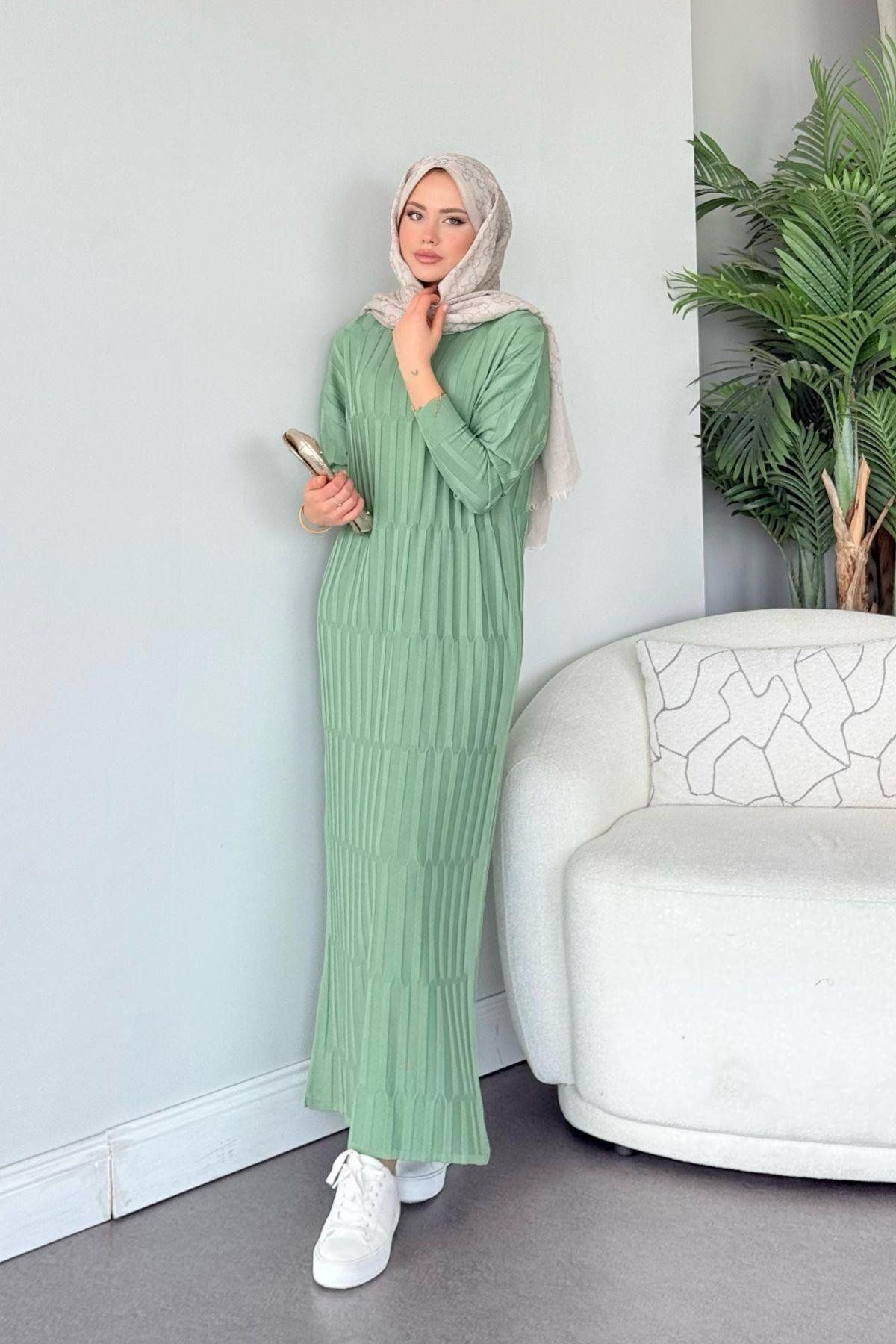 Dolgu Merserize Elbise Su Yeşili, Fiyatları Dolgu Merserize Elbise Su Yeşili - Haza Moda 