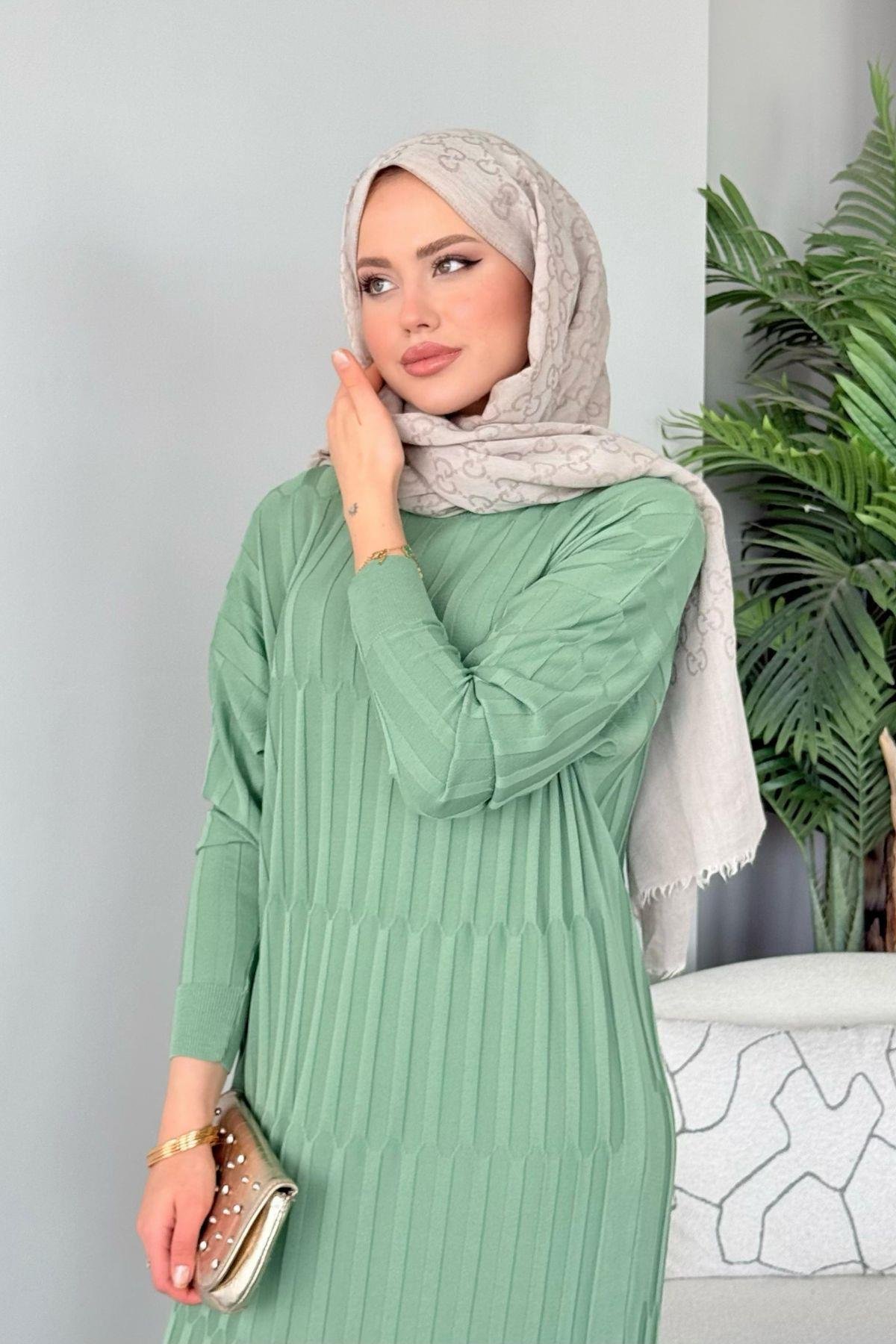 Dolgu Merserize Elbise Su Yeşili, Fiyatları Dolgu Merserize Elbise Su Yeşili - Haza Moda 