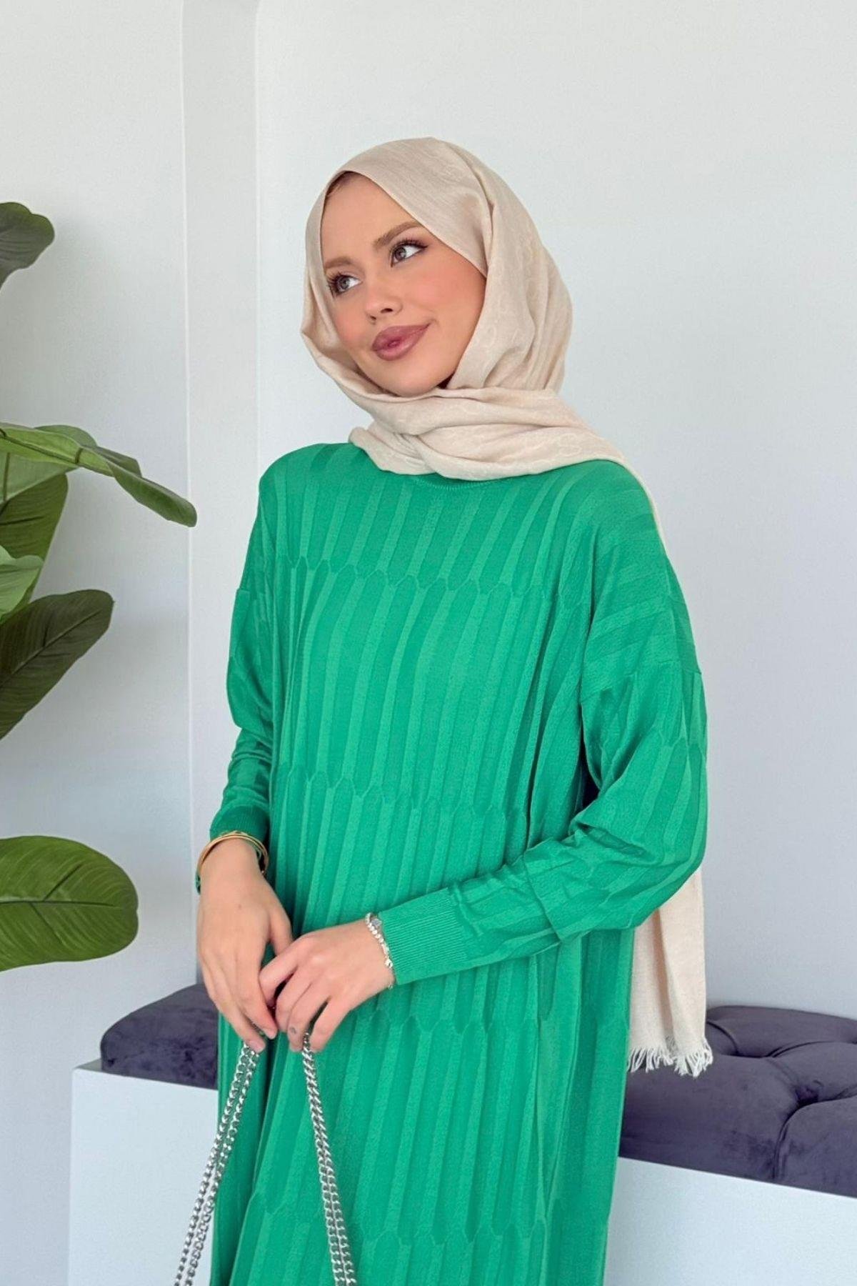 Dolgu Merserize Elbise Yeşil, Fiyatları Dolgu Merserize Elbise Yeşil - Haza Moda