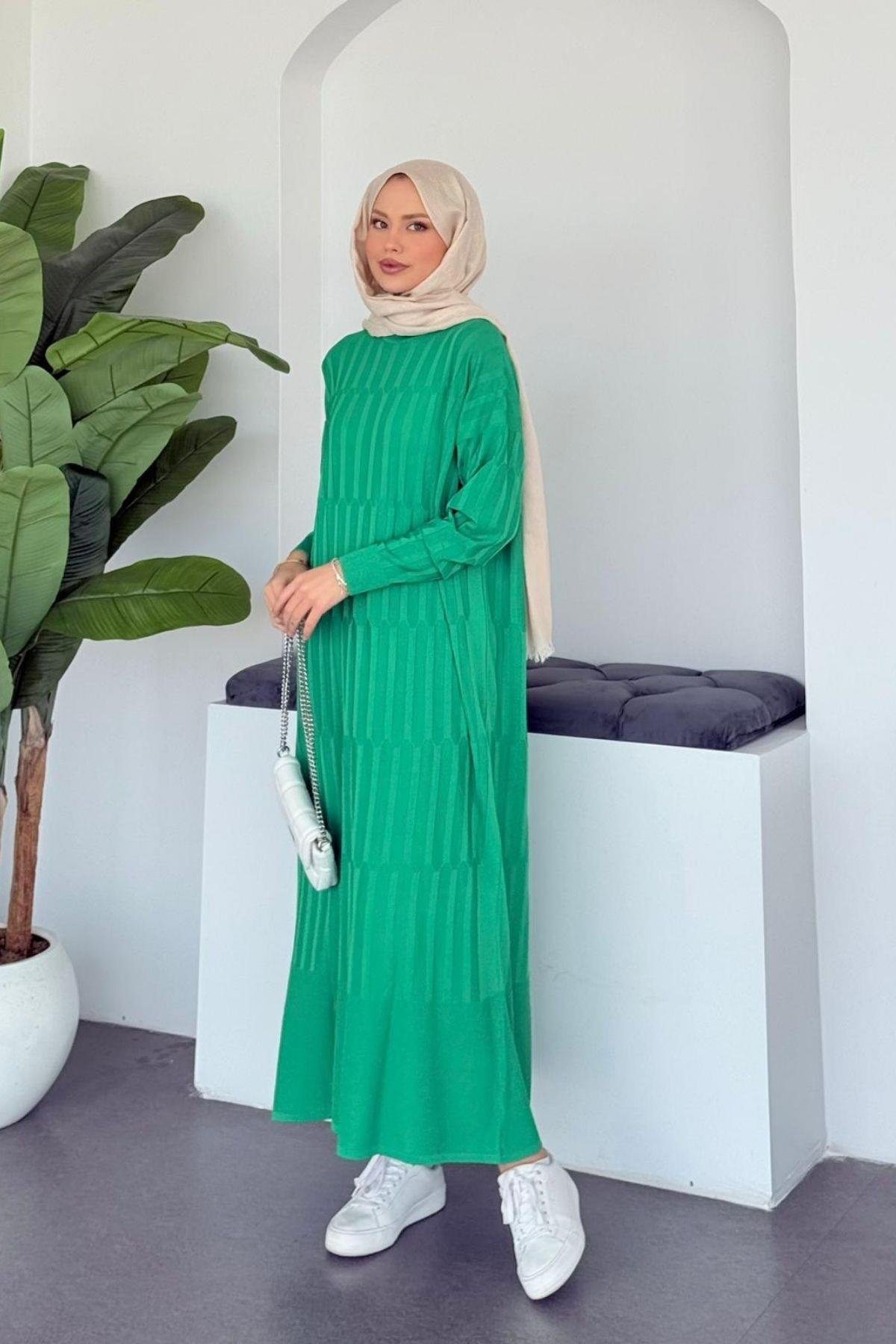 Dolgu Merserize Elbise Yeşil, Fiyatları Dolgu Merserize Elbise Yeşil - Haza Moda