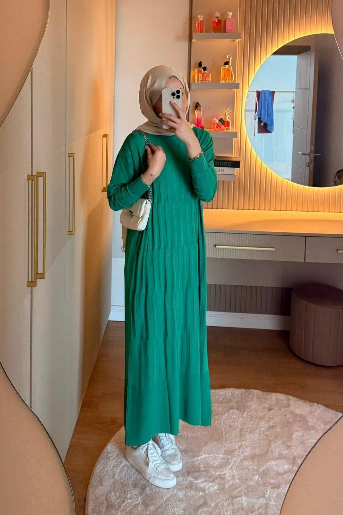 Dolgu Merserize Elbise Yeşil, Fiyatları Dolgu Merserize Elbise Yeşil - Haza Moda